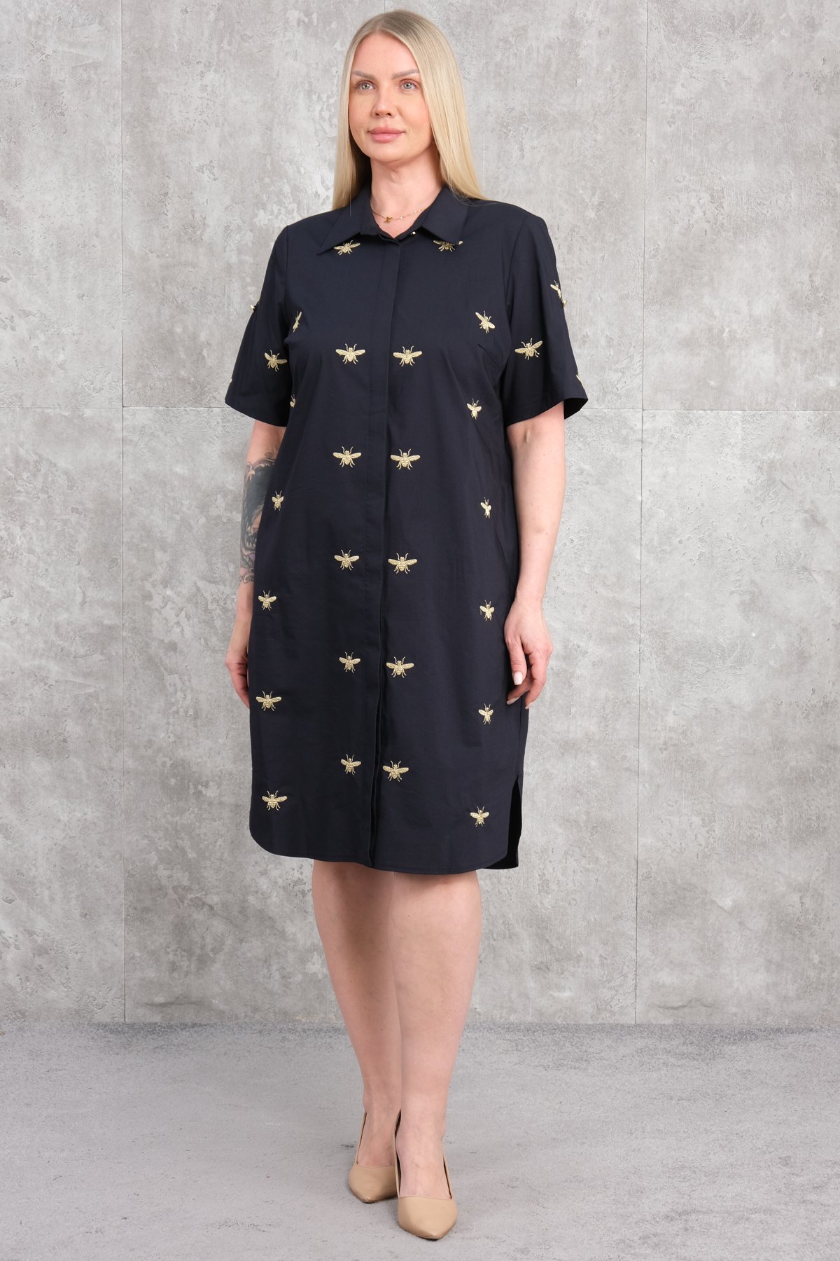 Casual Plus Size Dress-Dark Blue