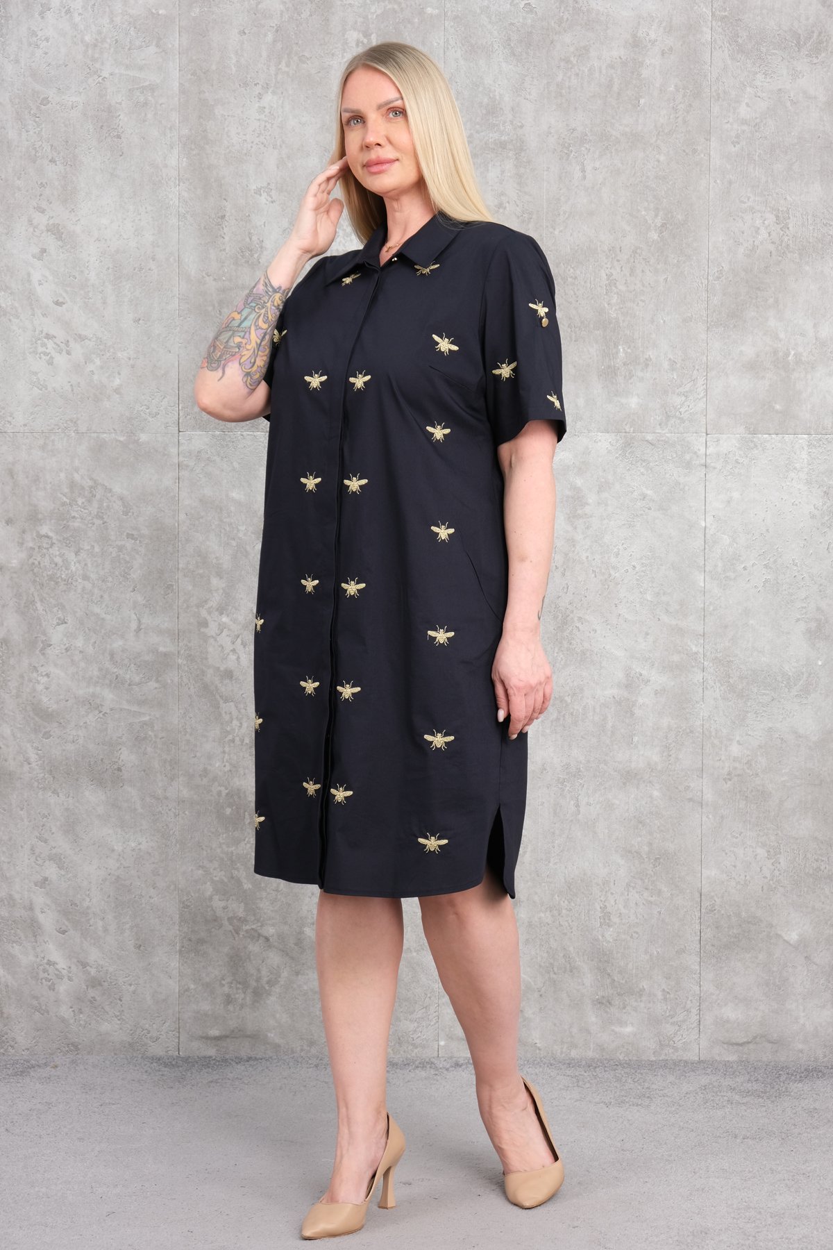 Casual Plus Size Dress-Dark Blue