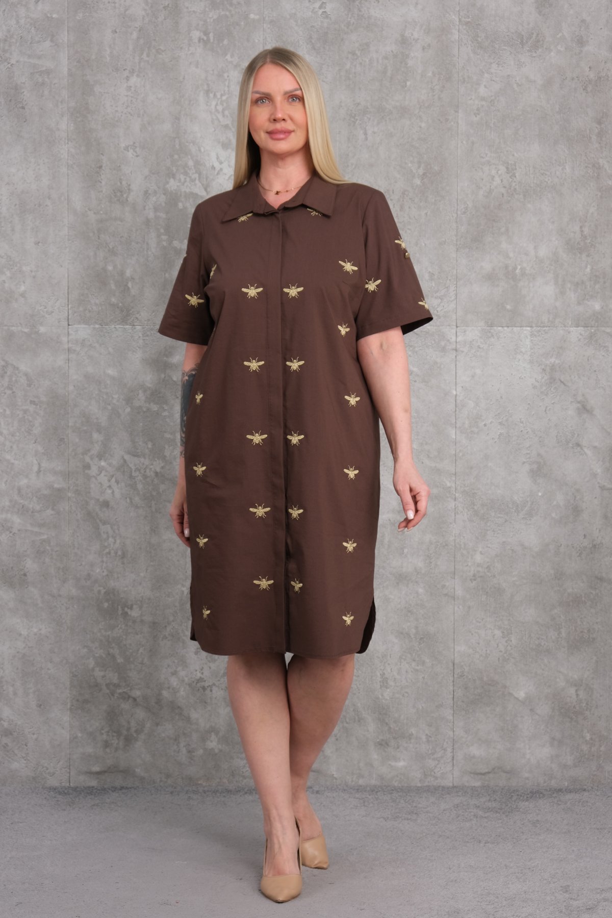 Super Plus Size Casual Dress-Brown