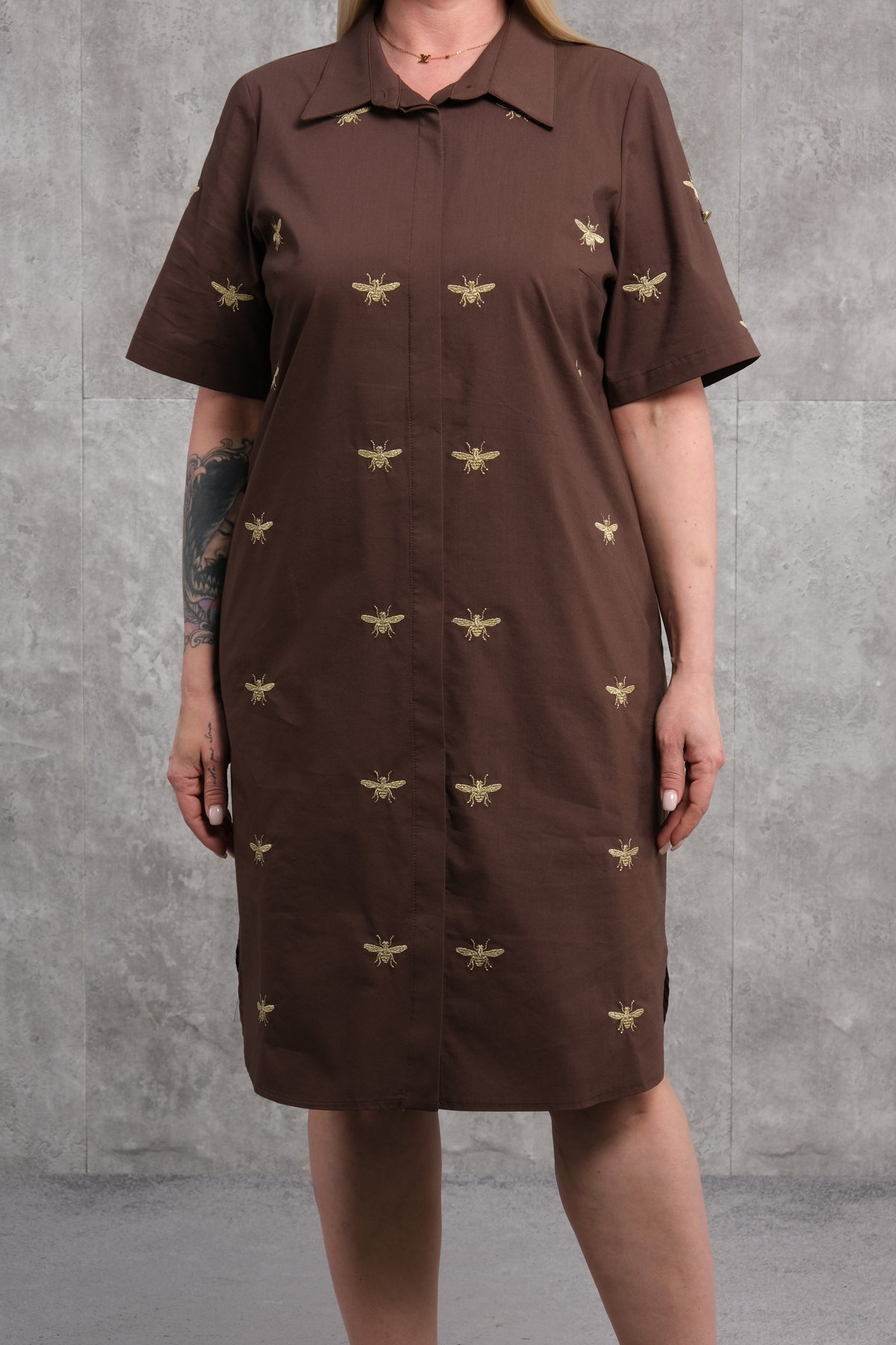 Super Plus Size Casual Dress-Brown
