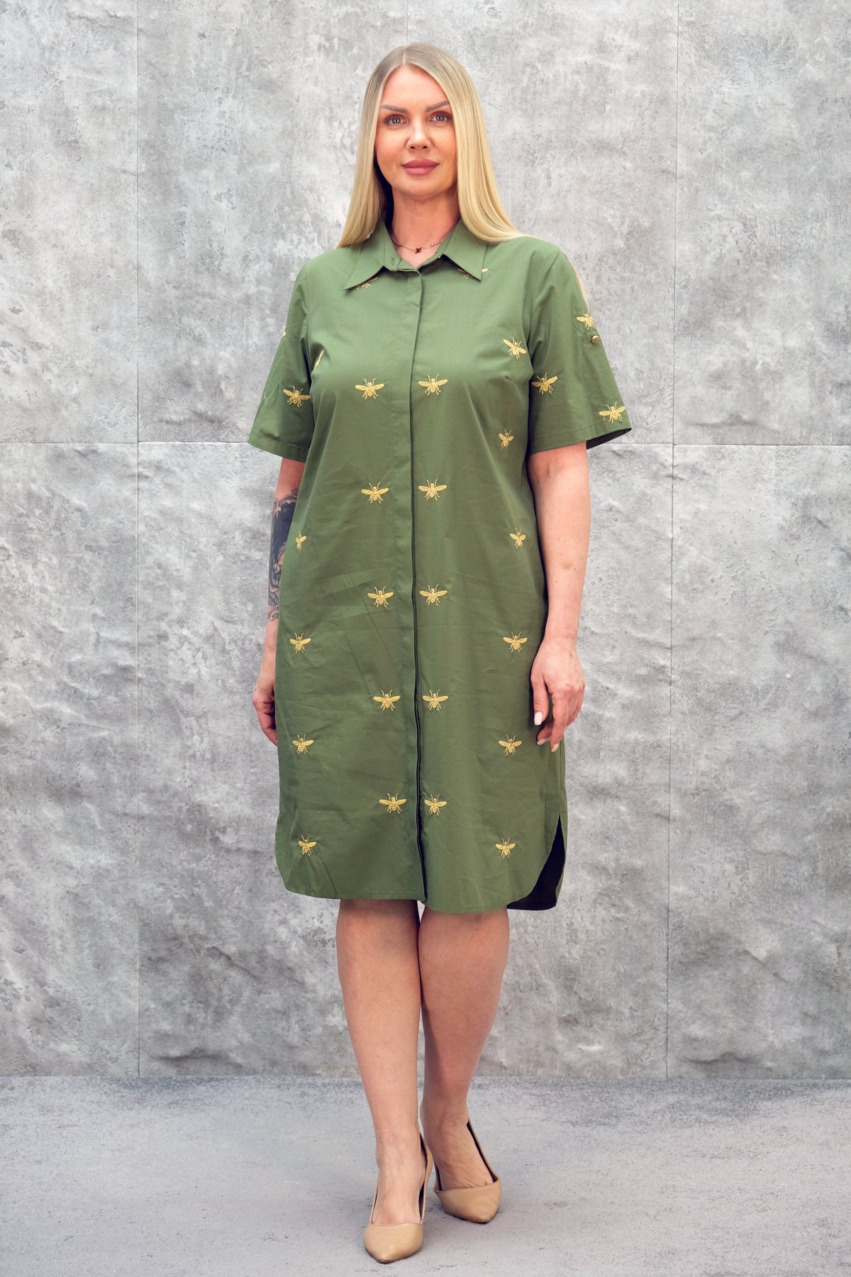 Casual Plus Size Dress-Khaki