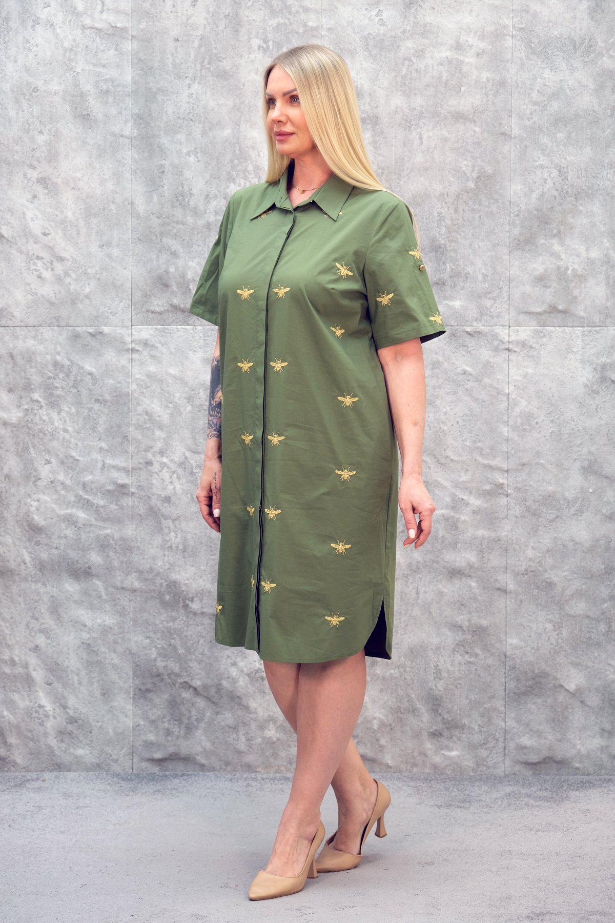 Casual Plus Size Dress-Khaki