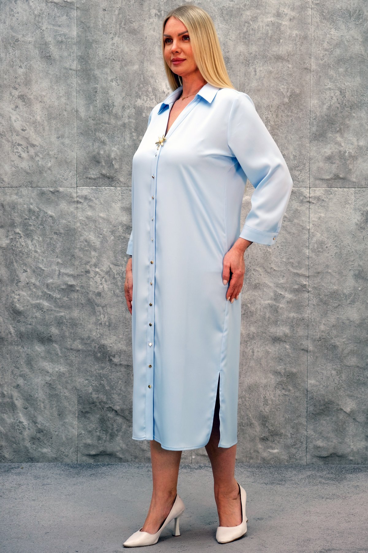 Casual Plus Size Dress-Blue