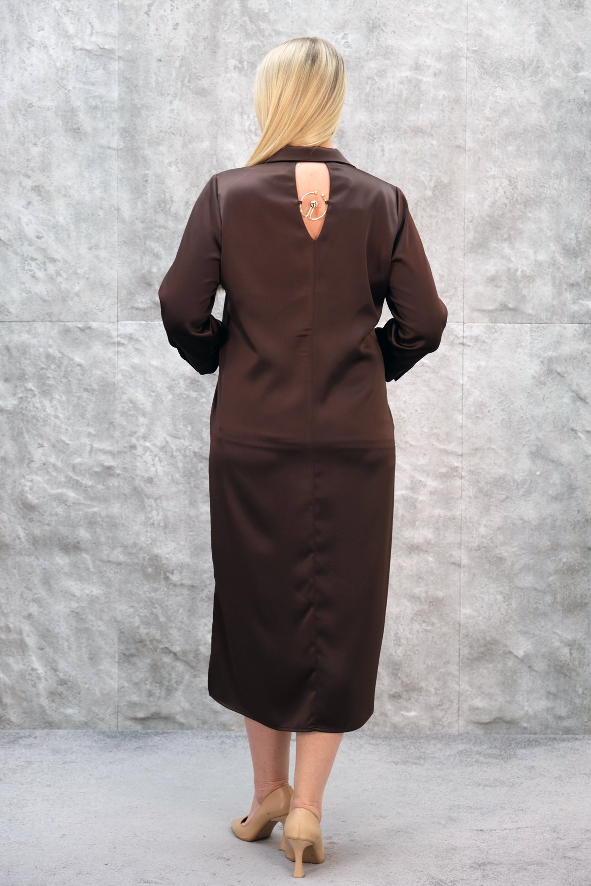 Casual Plus Size Dress-Brown