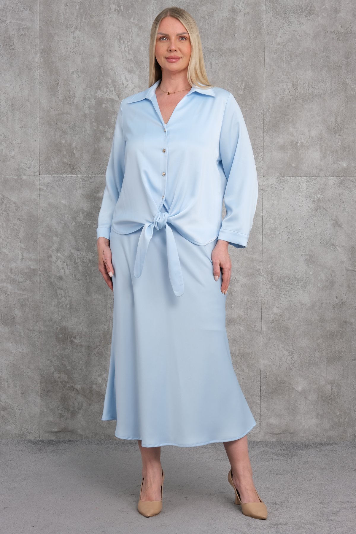 Super Plus Size Classic Two-Piece Set-Blue