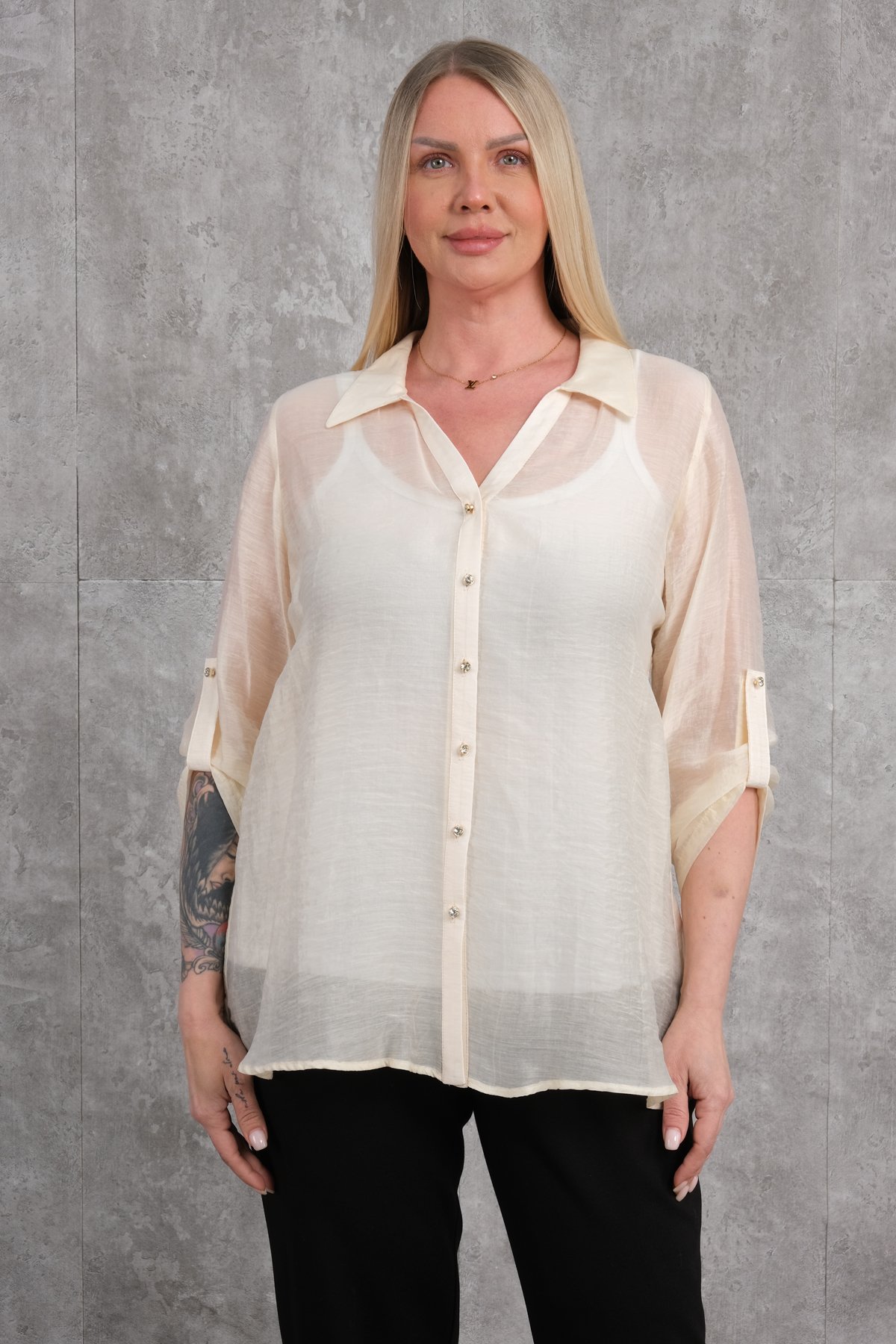 Plus Size Shirt-Beige