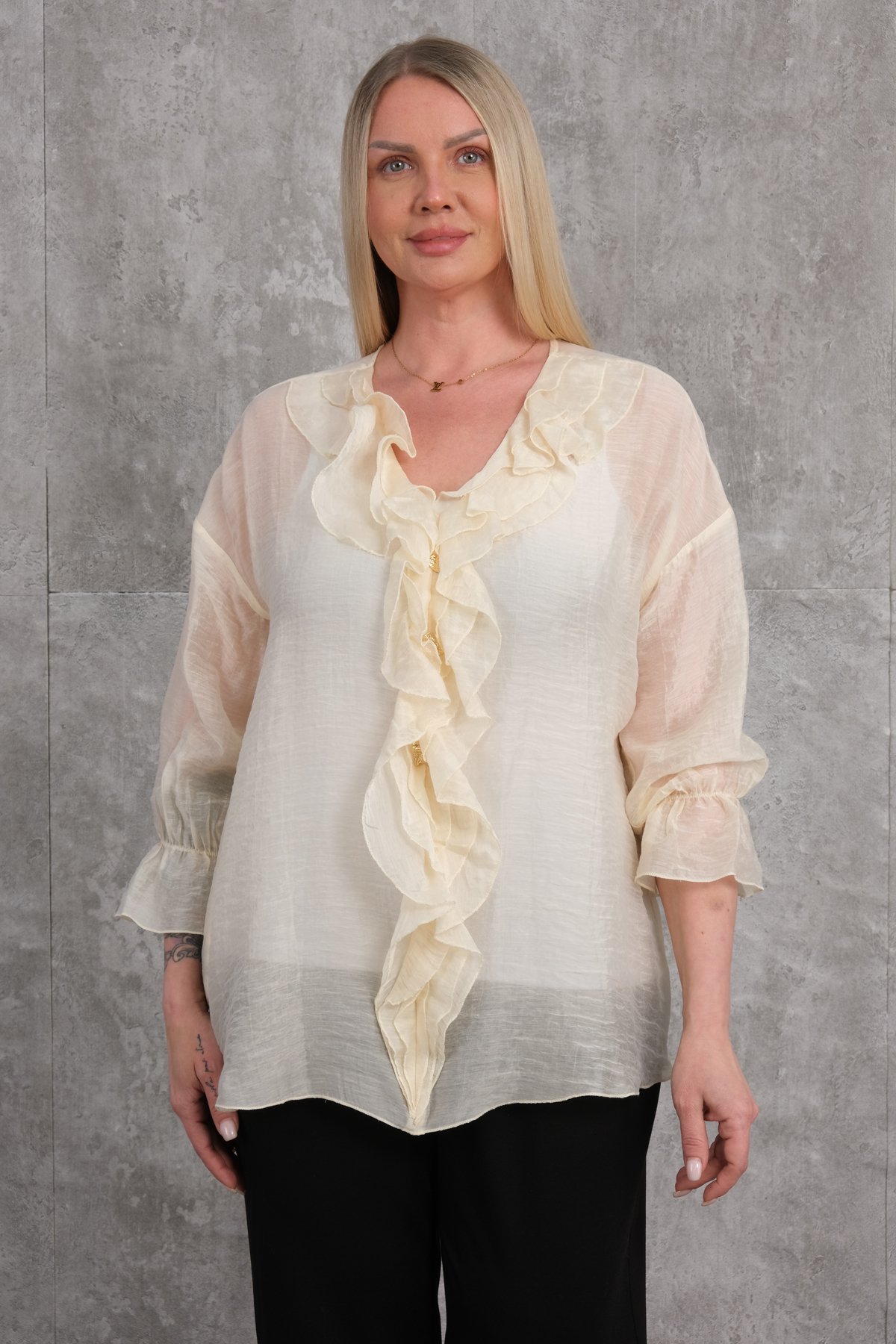 Plus Size Blouse-Beige