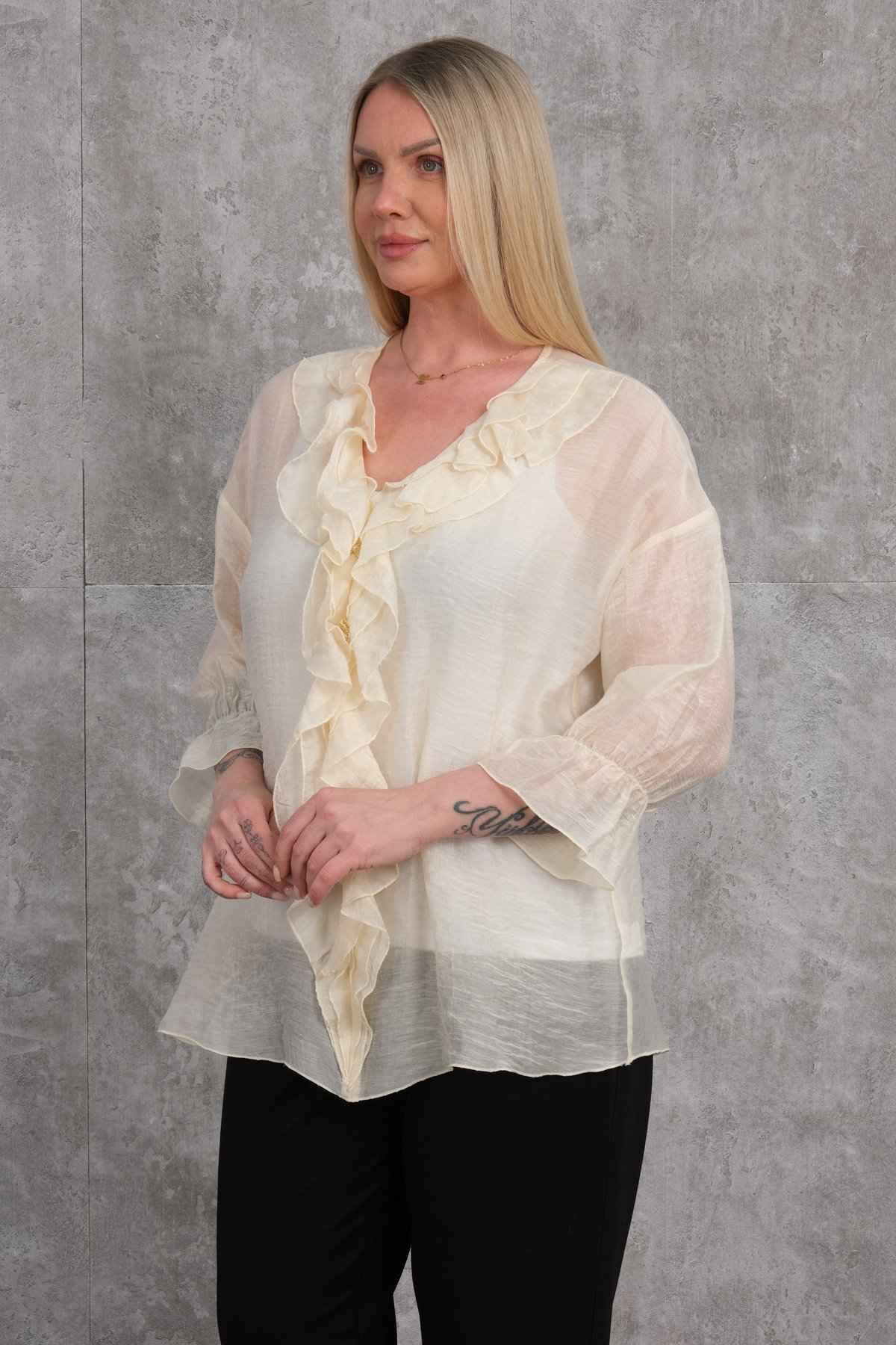 Plus Size Blouse-Beige