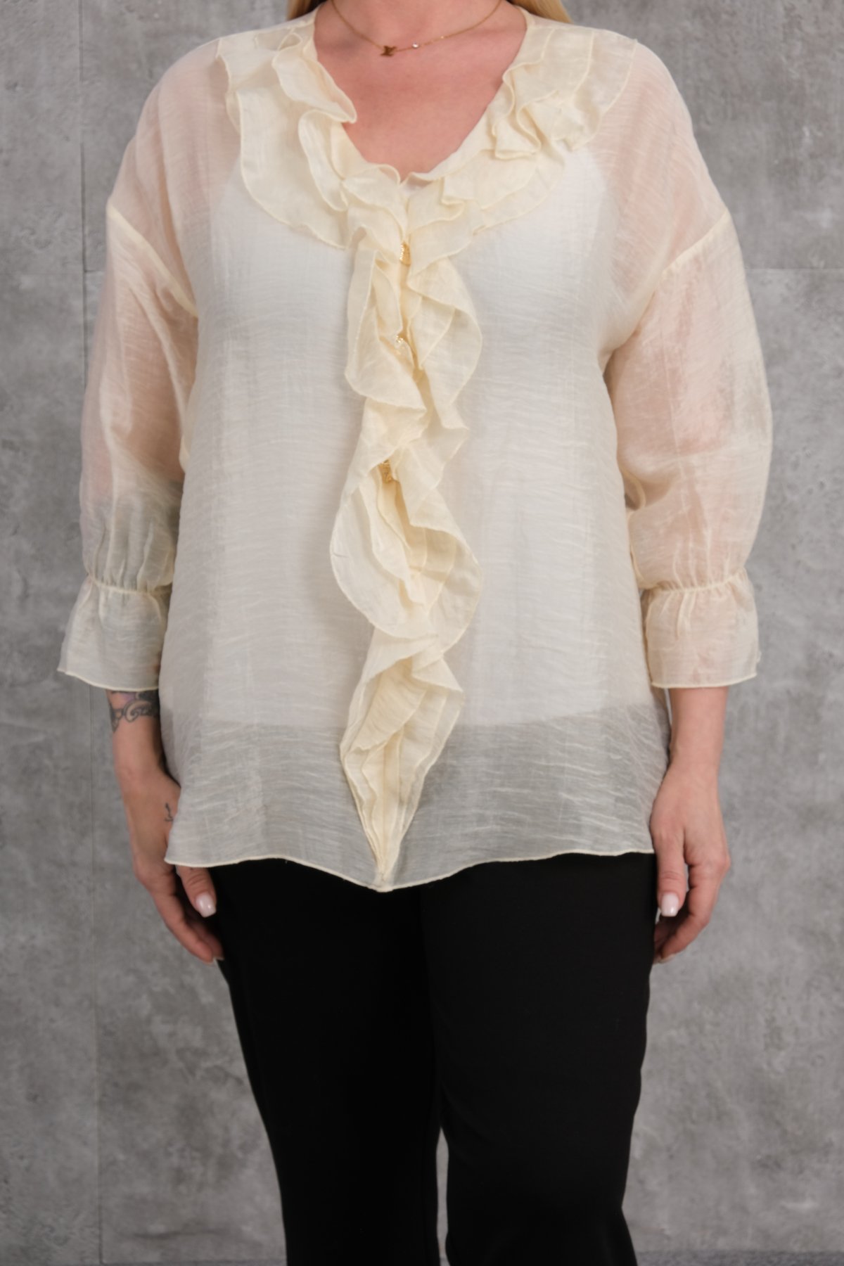 Plus Size Blouse-Beige