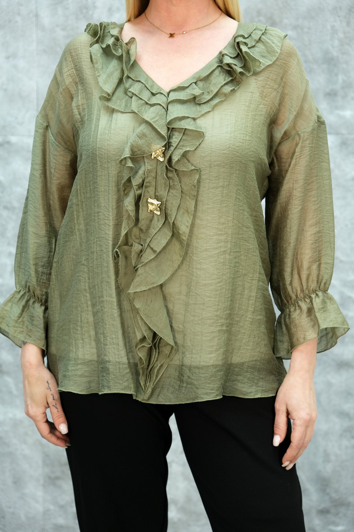 Plus Size Blouse-Khaki