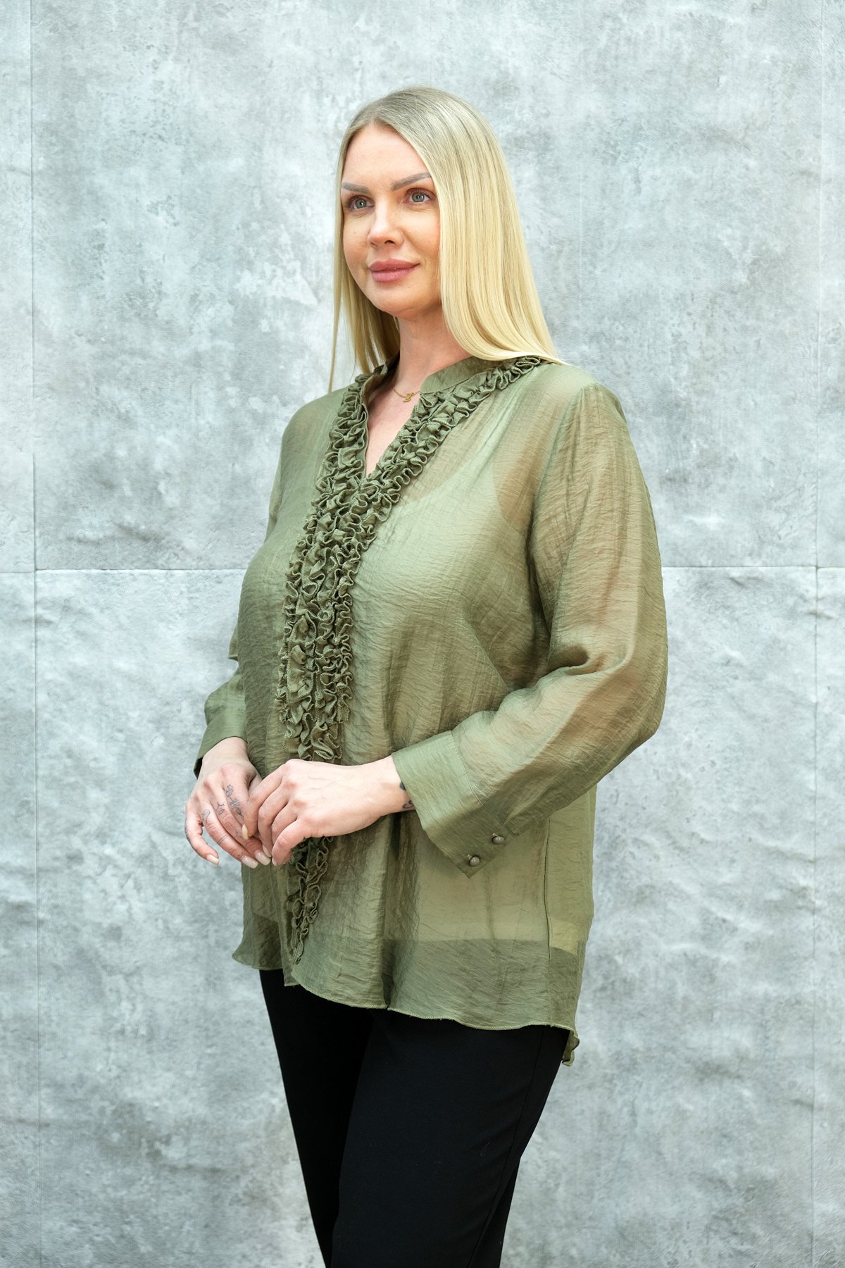 Super Plus Size Blouse-Khaki