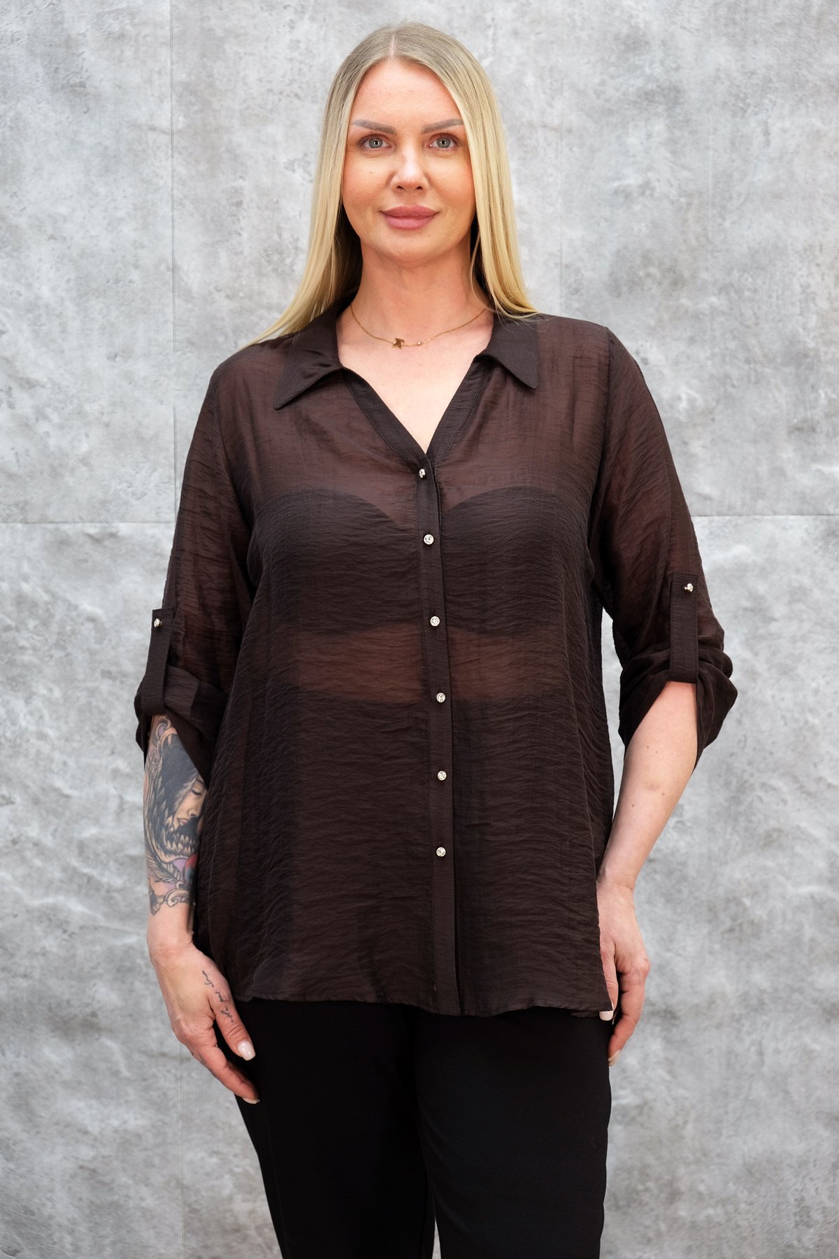Plus Size Shirt-Brown