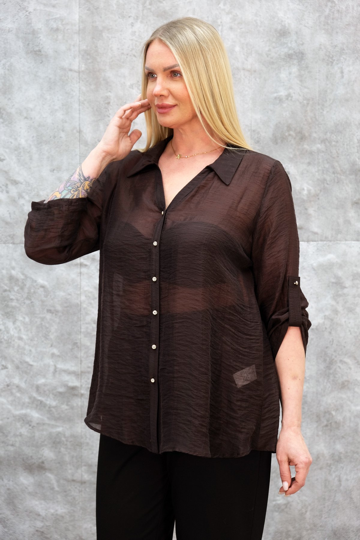 Plus Size Shirt-Brown