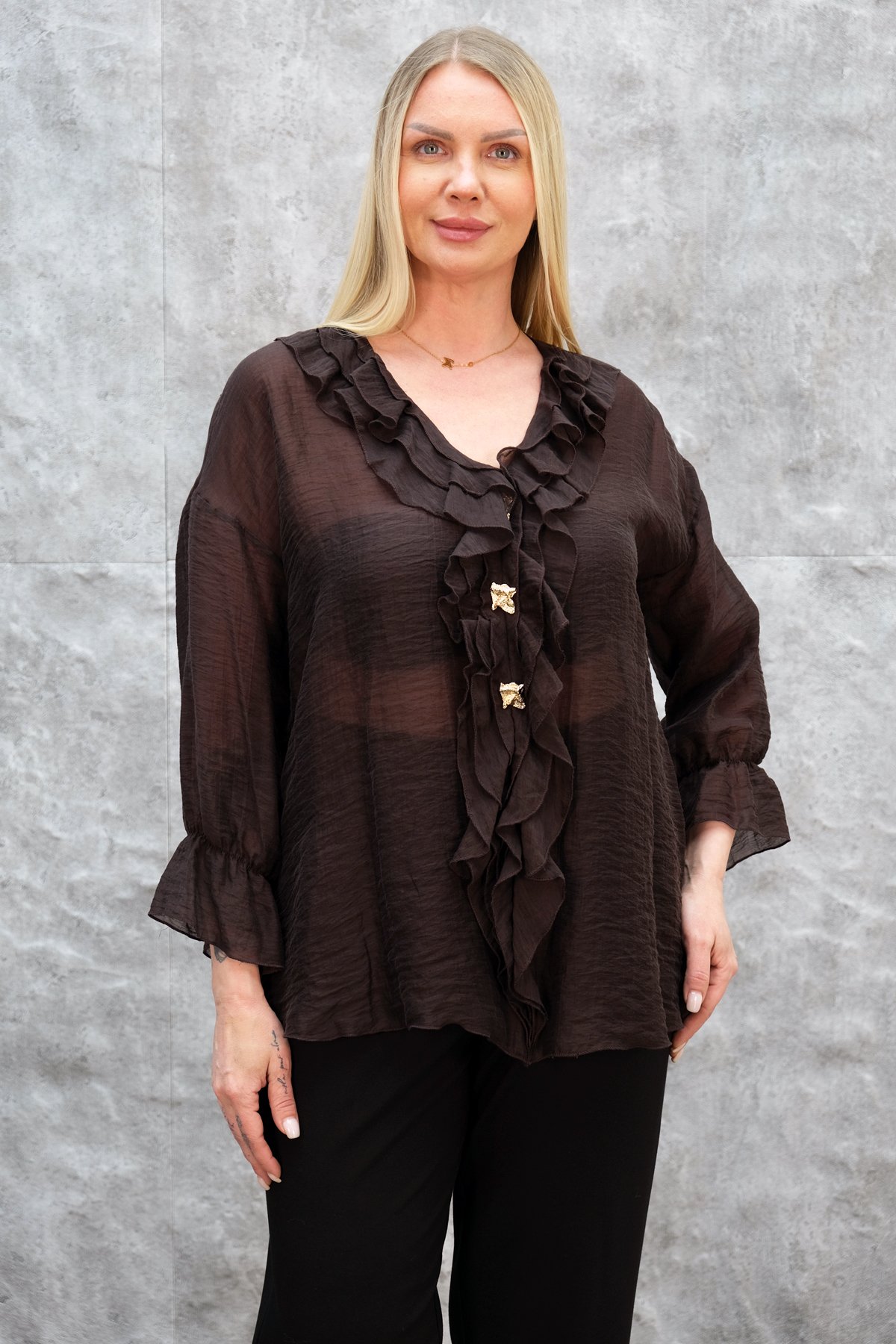 Plus Size Blouse-Brown