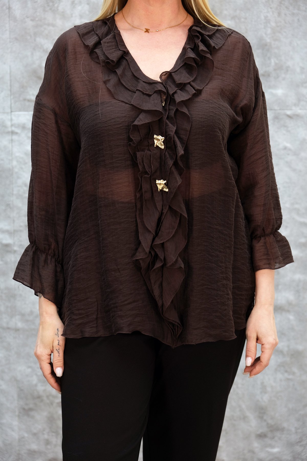 Plus Size Blouse-Brown