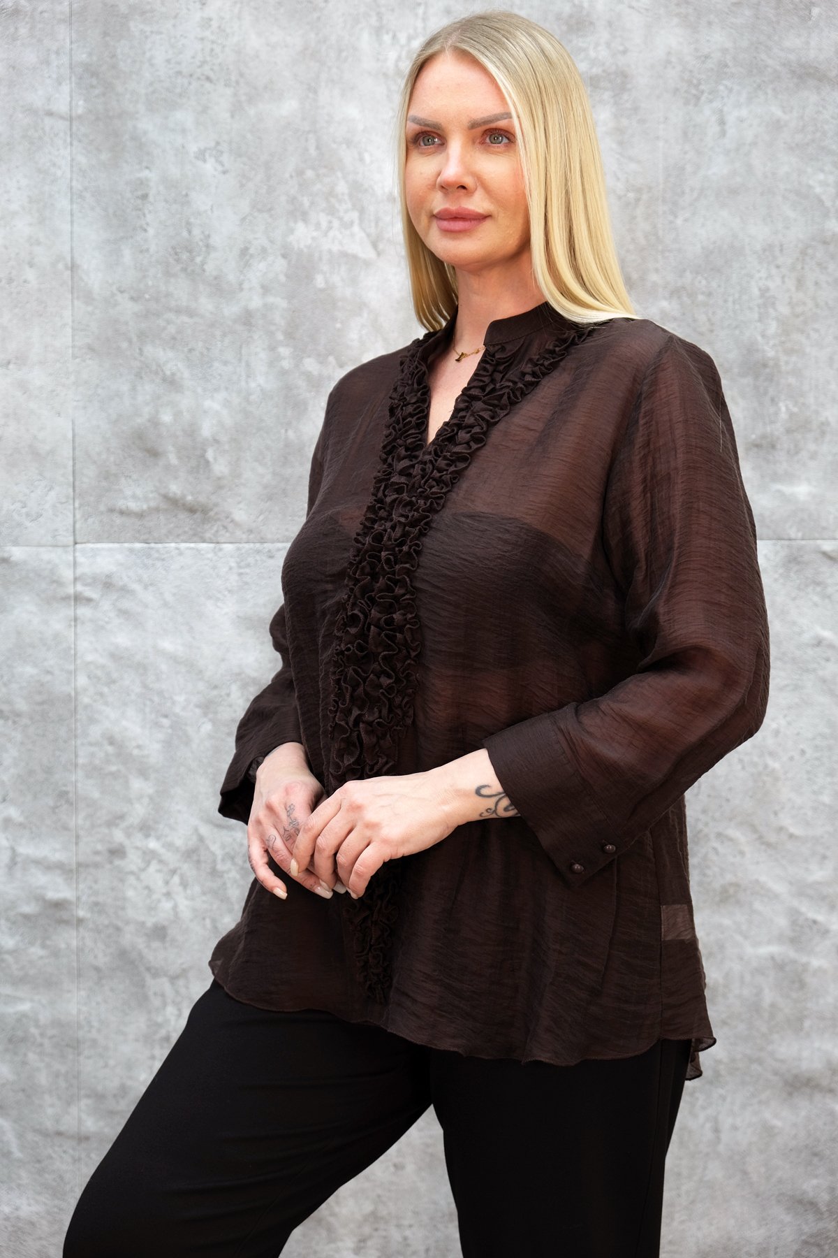 Super Plus Size Blouse-Brown