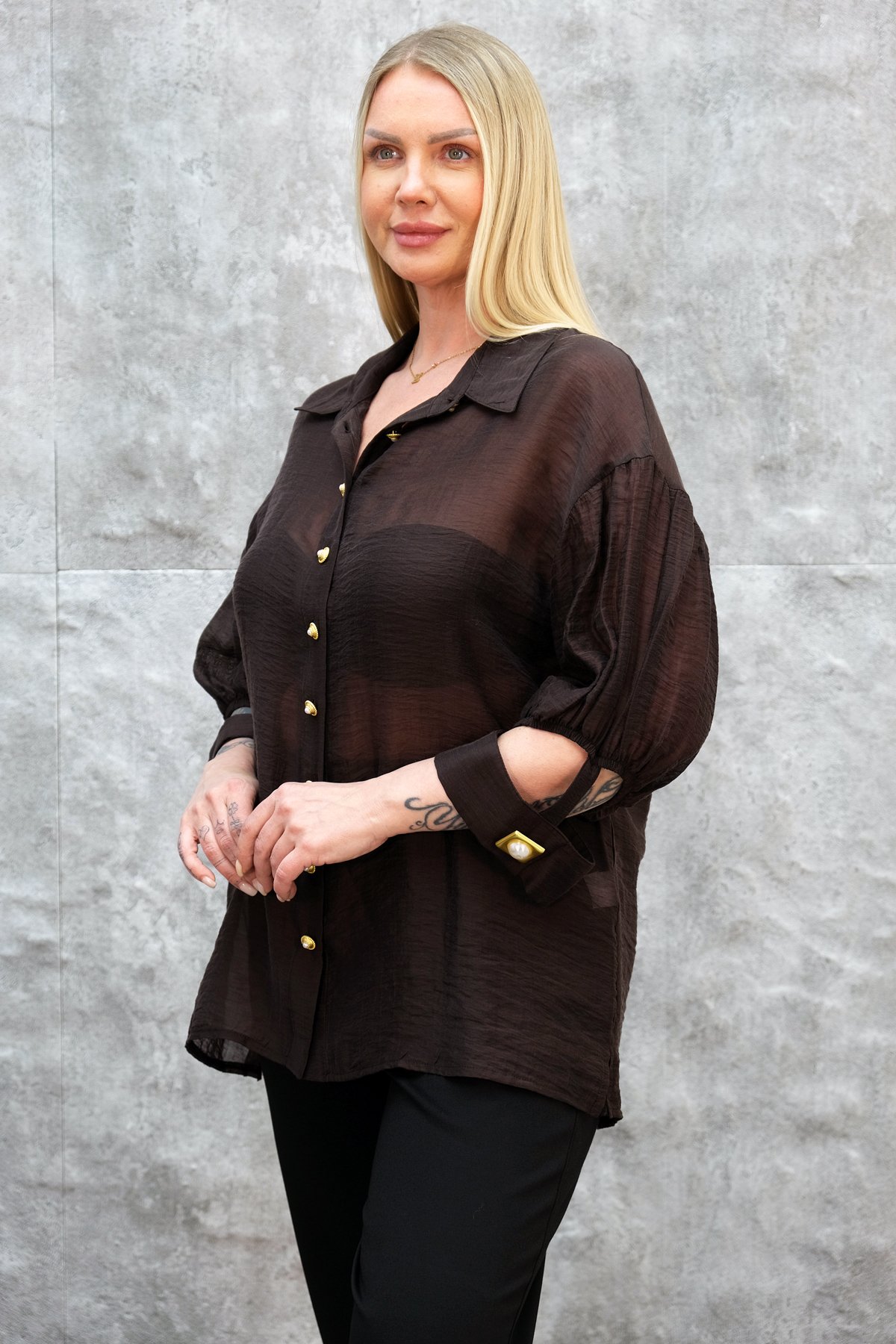 Plus Size Shirt-Brown