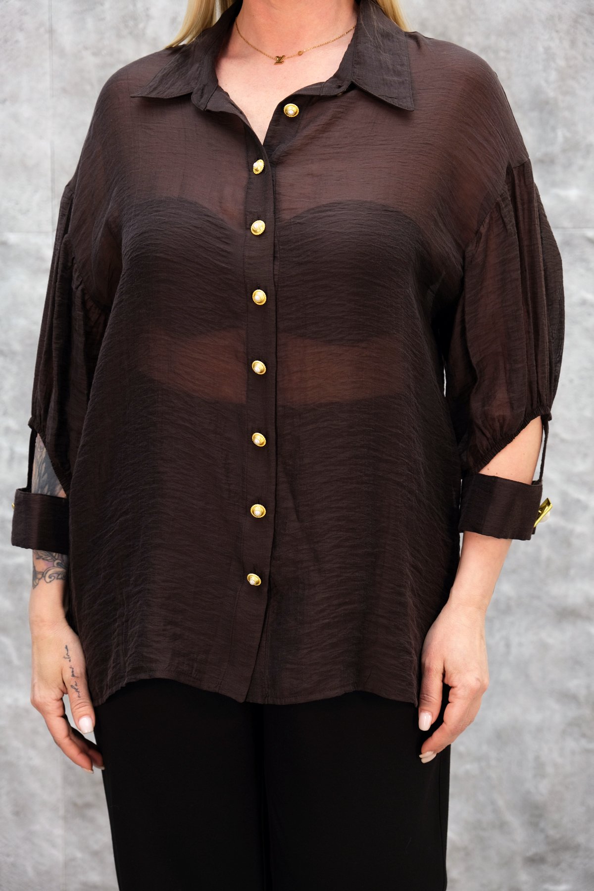 Plus Size Shirt-Brown