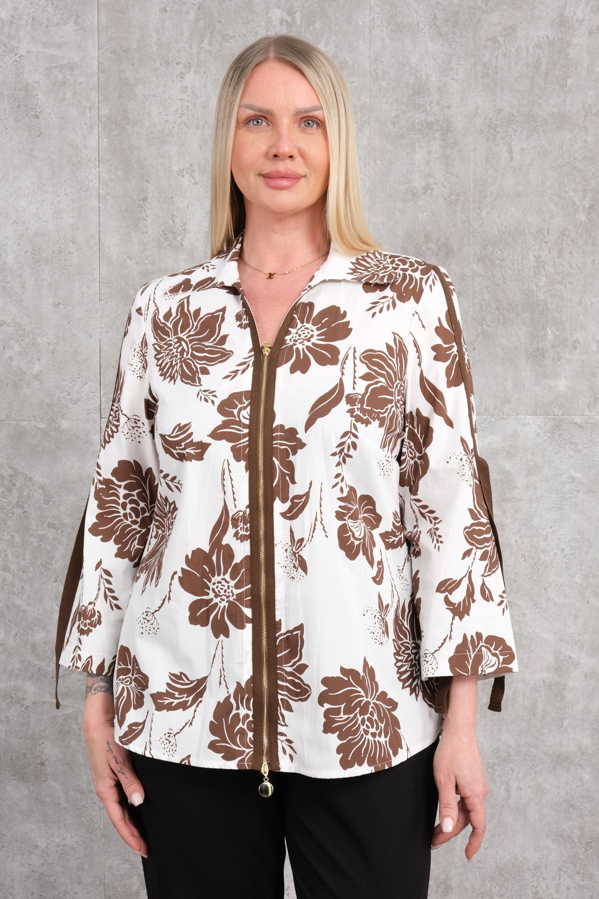 Plus Size Blouse-Brown