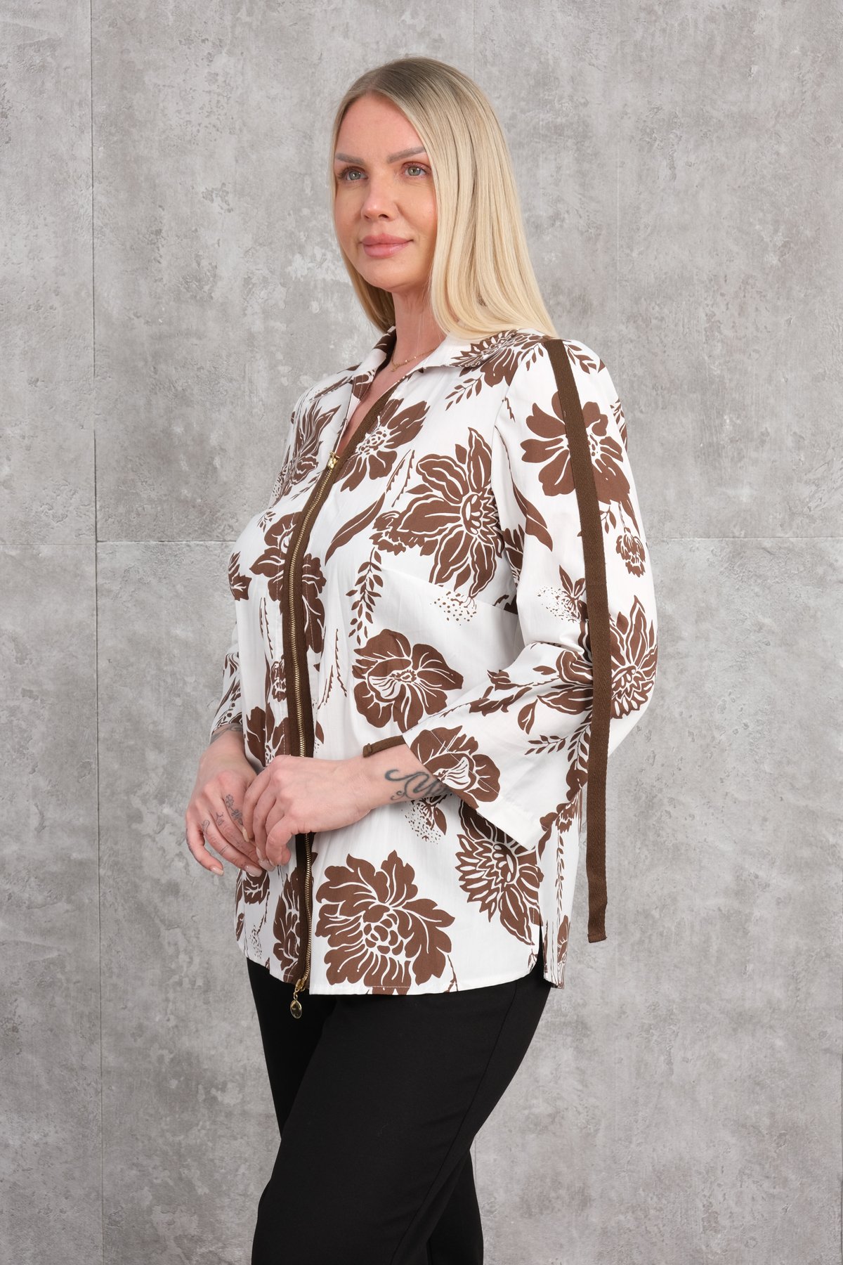 Plus Size Blouse-Brown