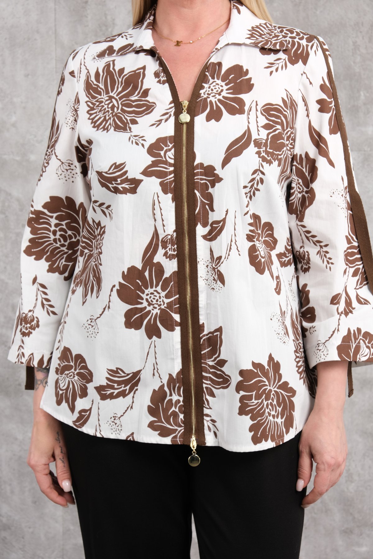 Plus Size Blouse-Brown