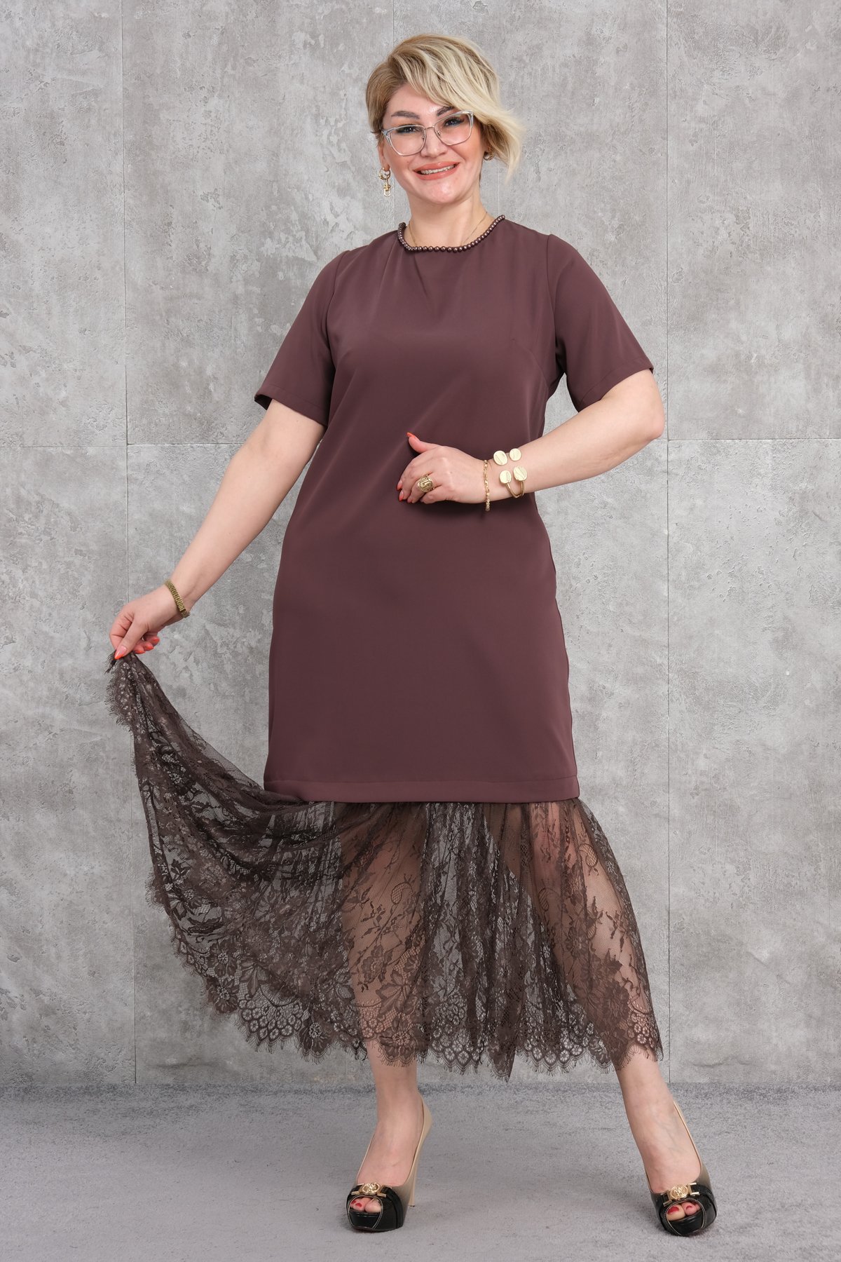 Plus Size Dress-Brown