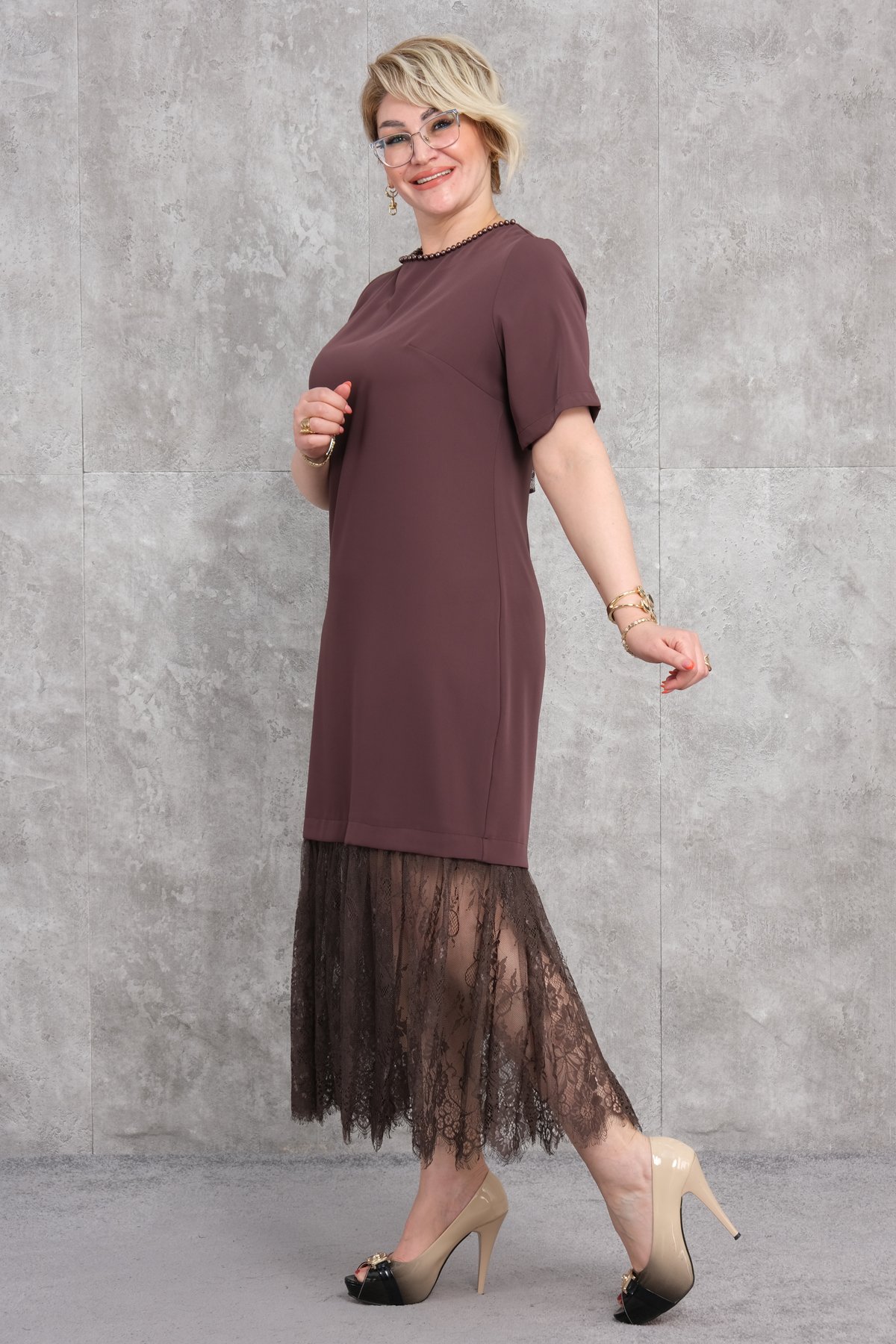 Plus Size Dress-Brown