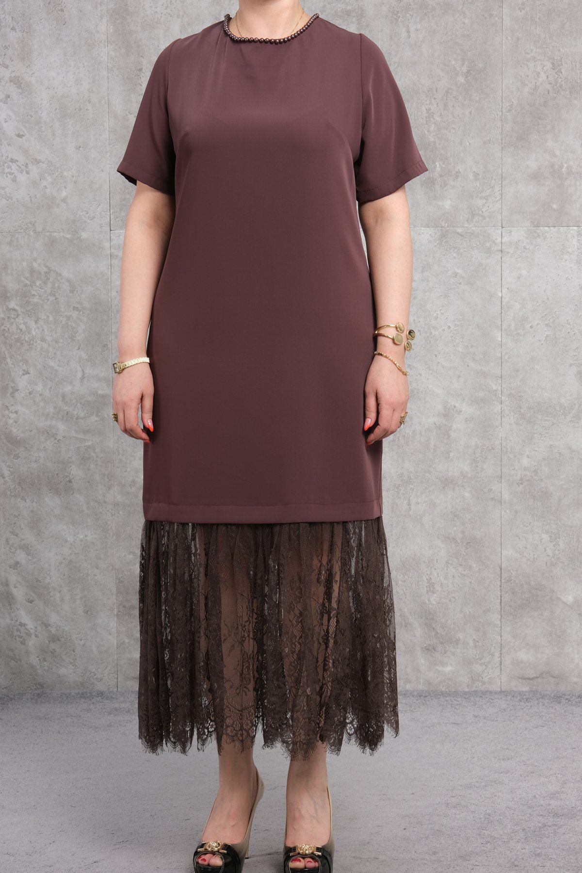 Plus Size Dress-Brown