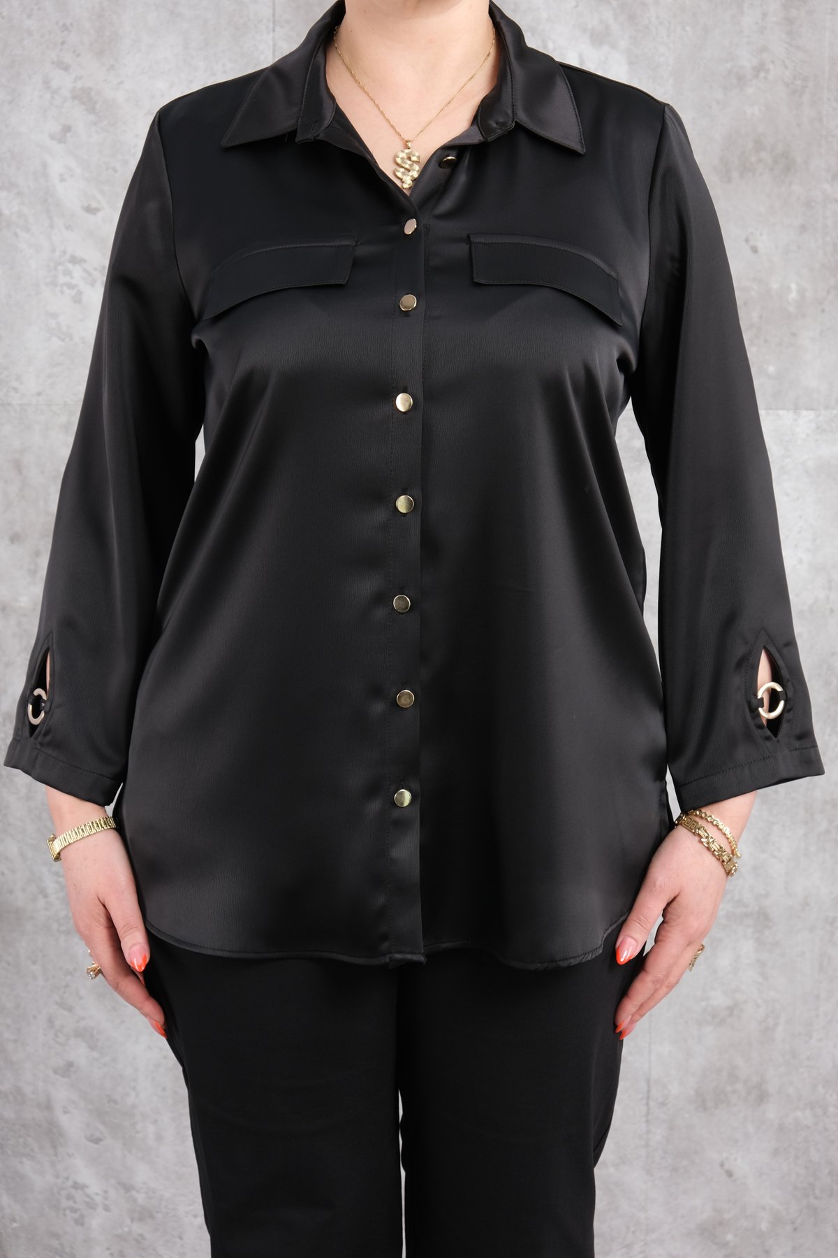 Блузка больших размеров-Черный