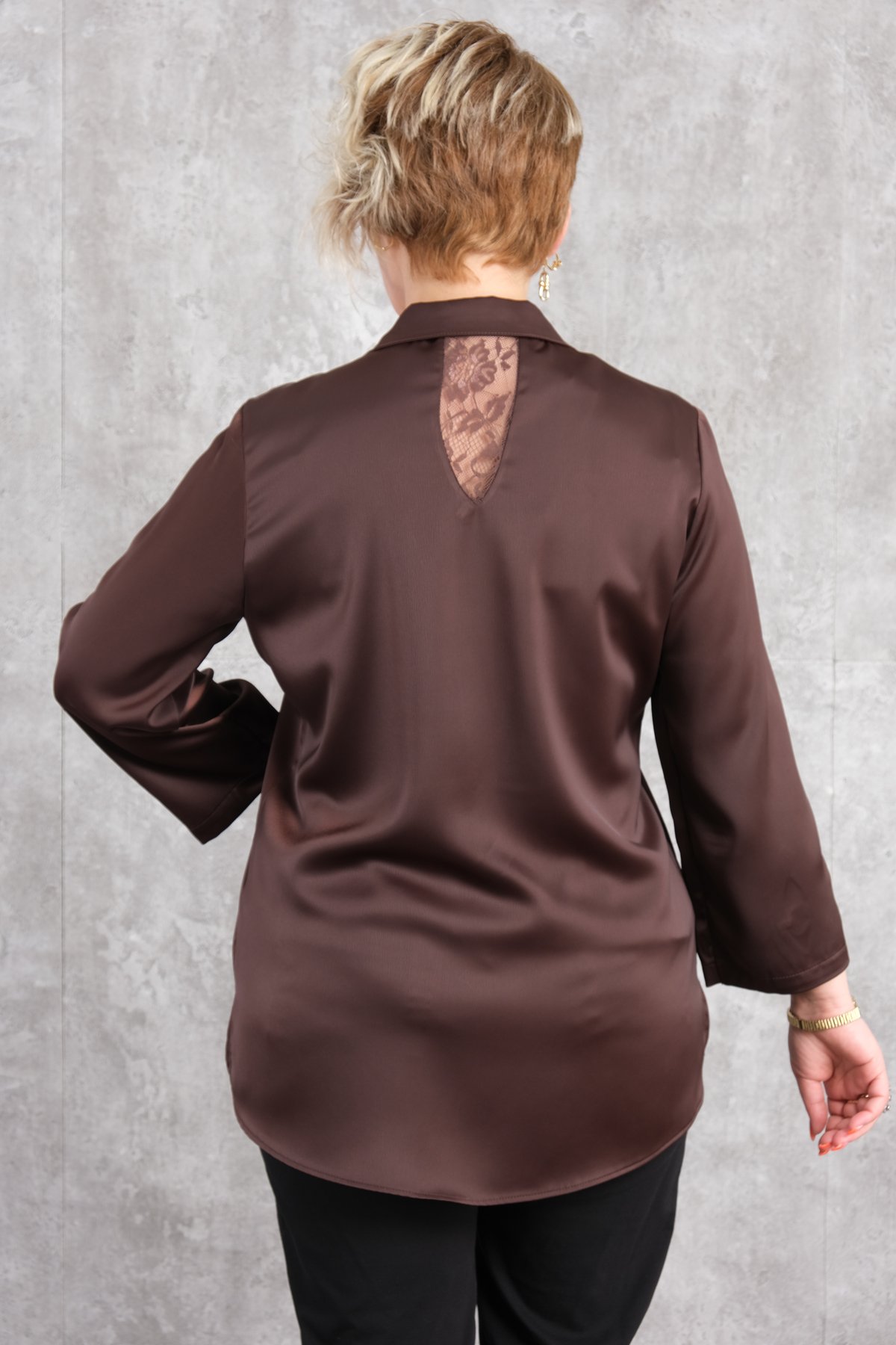 Блузка больших размеров-Коричневый
