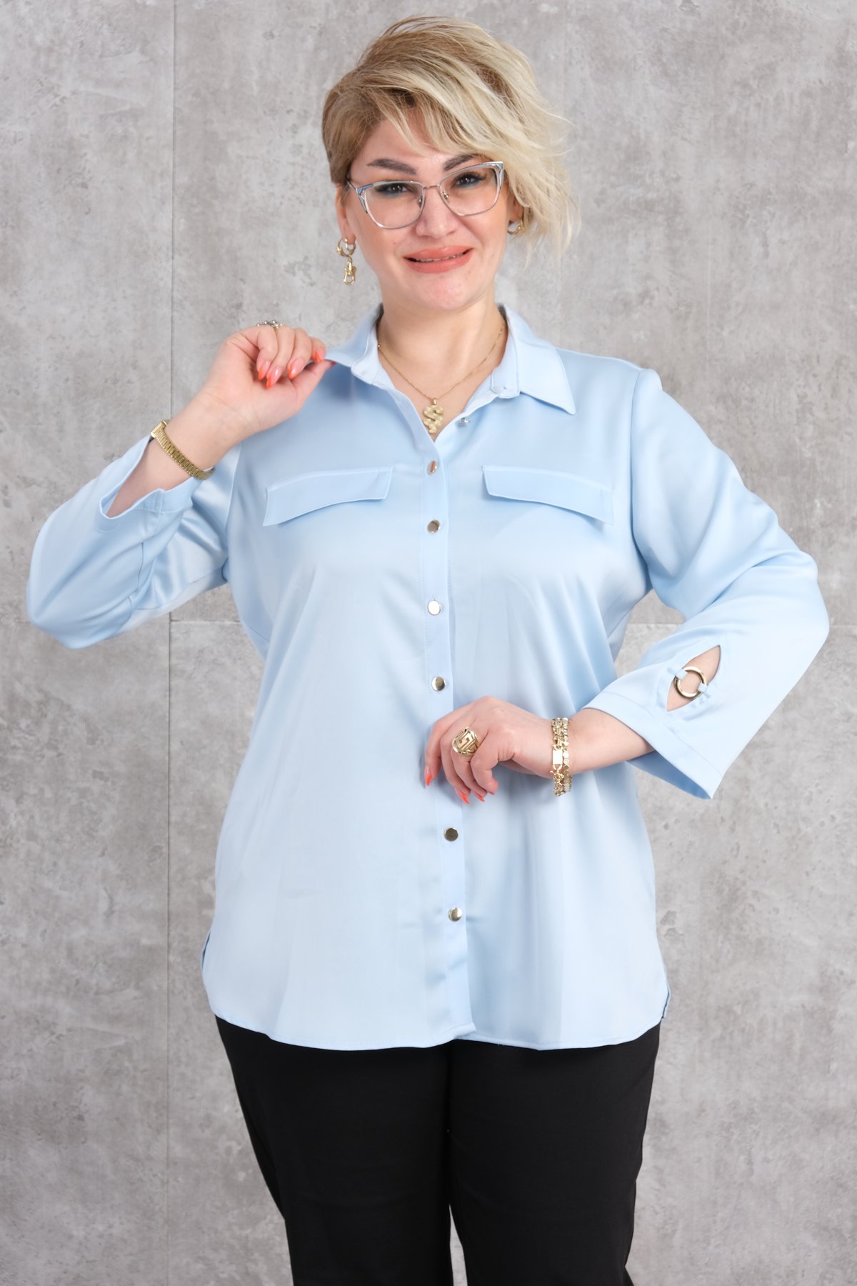 Блузка больших размеров-Синий