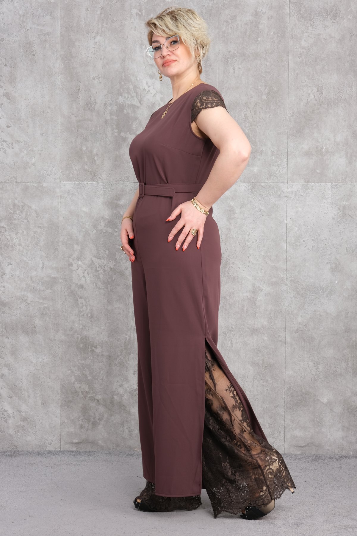 فستان مقاس كبير-البني