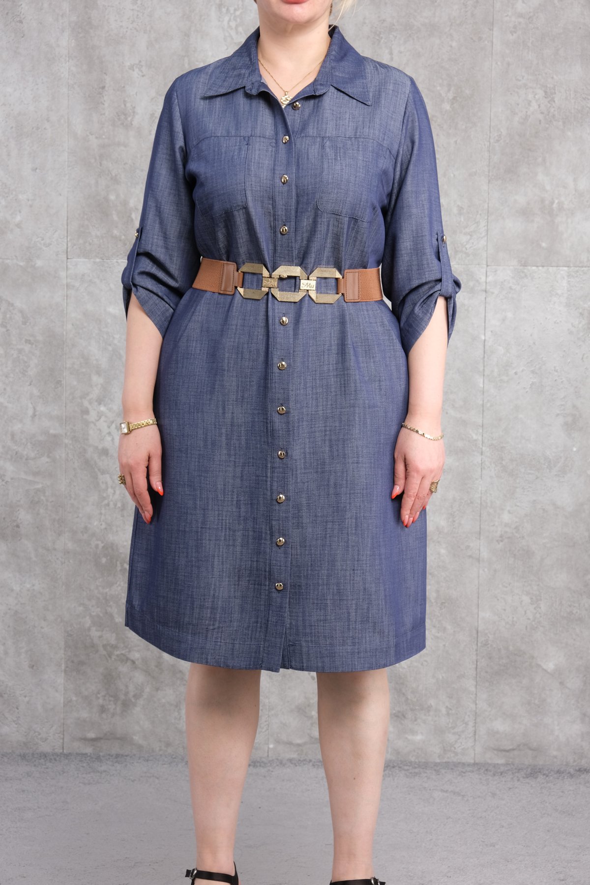 فستان مقاس كبير-الأزرق الغامق