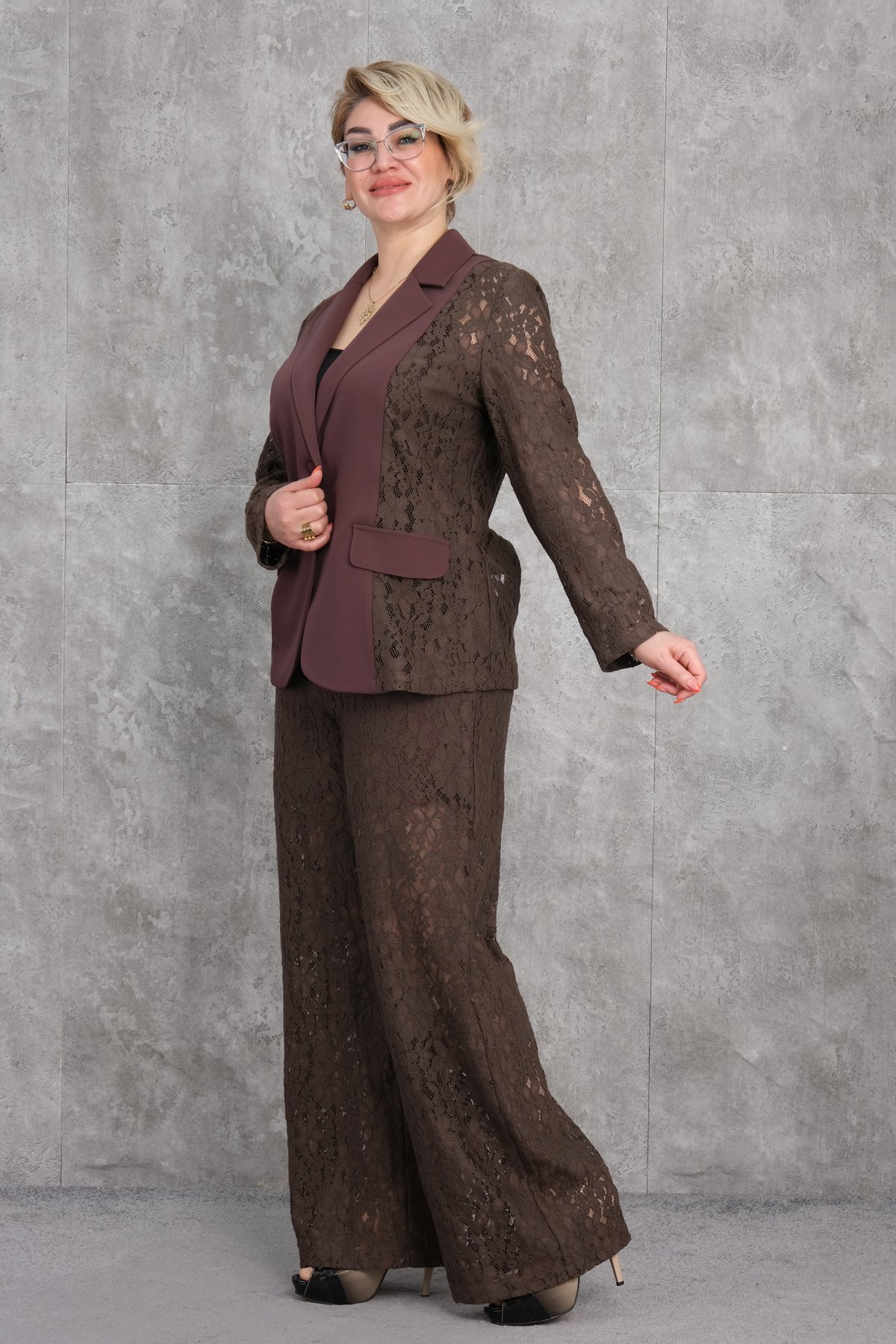 Büyük Beden İkili Takım-Kahverengi