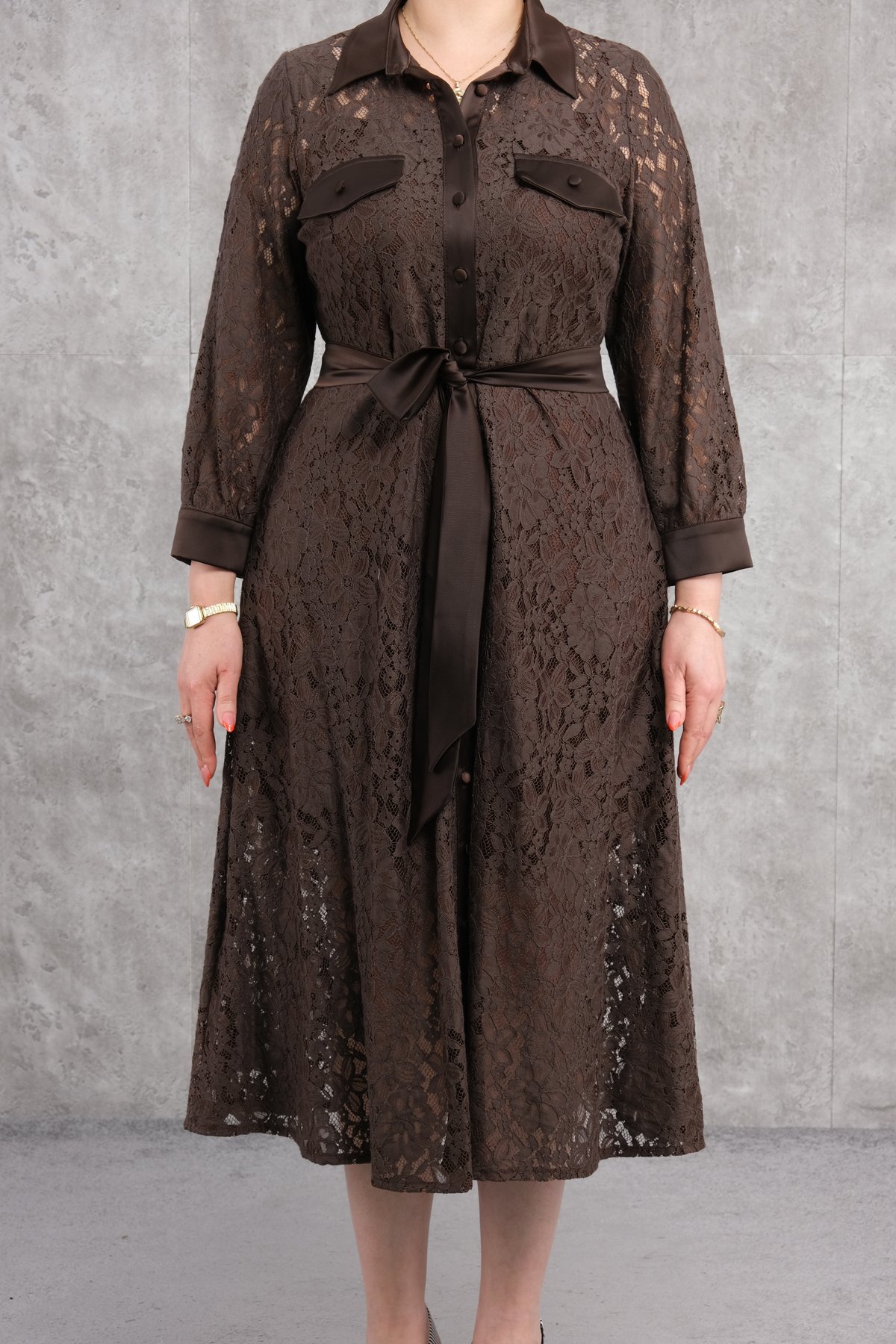 Plus Size Dress-Brown