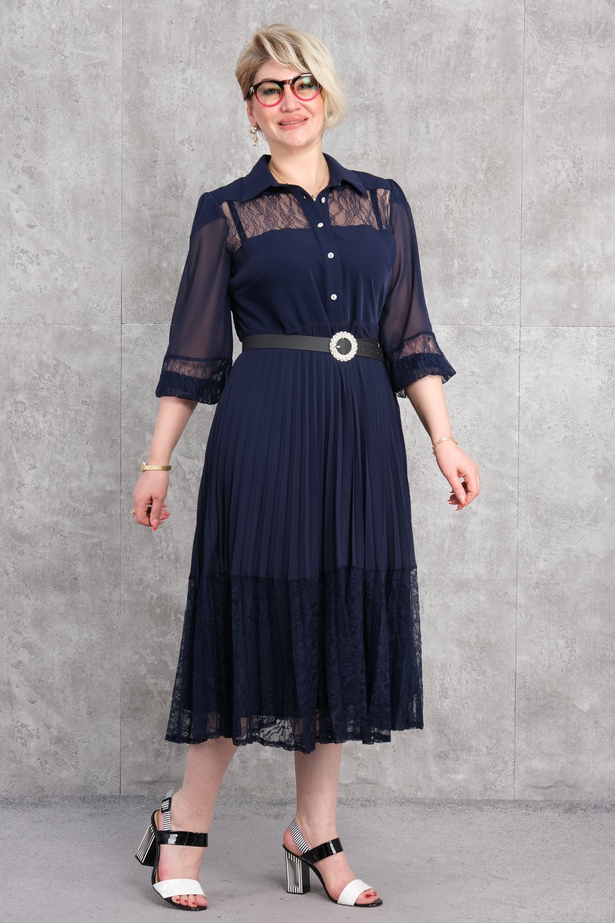 Платье больших размеров-Темно-синий