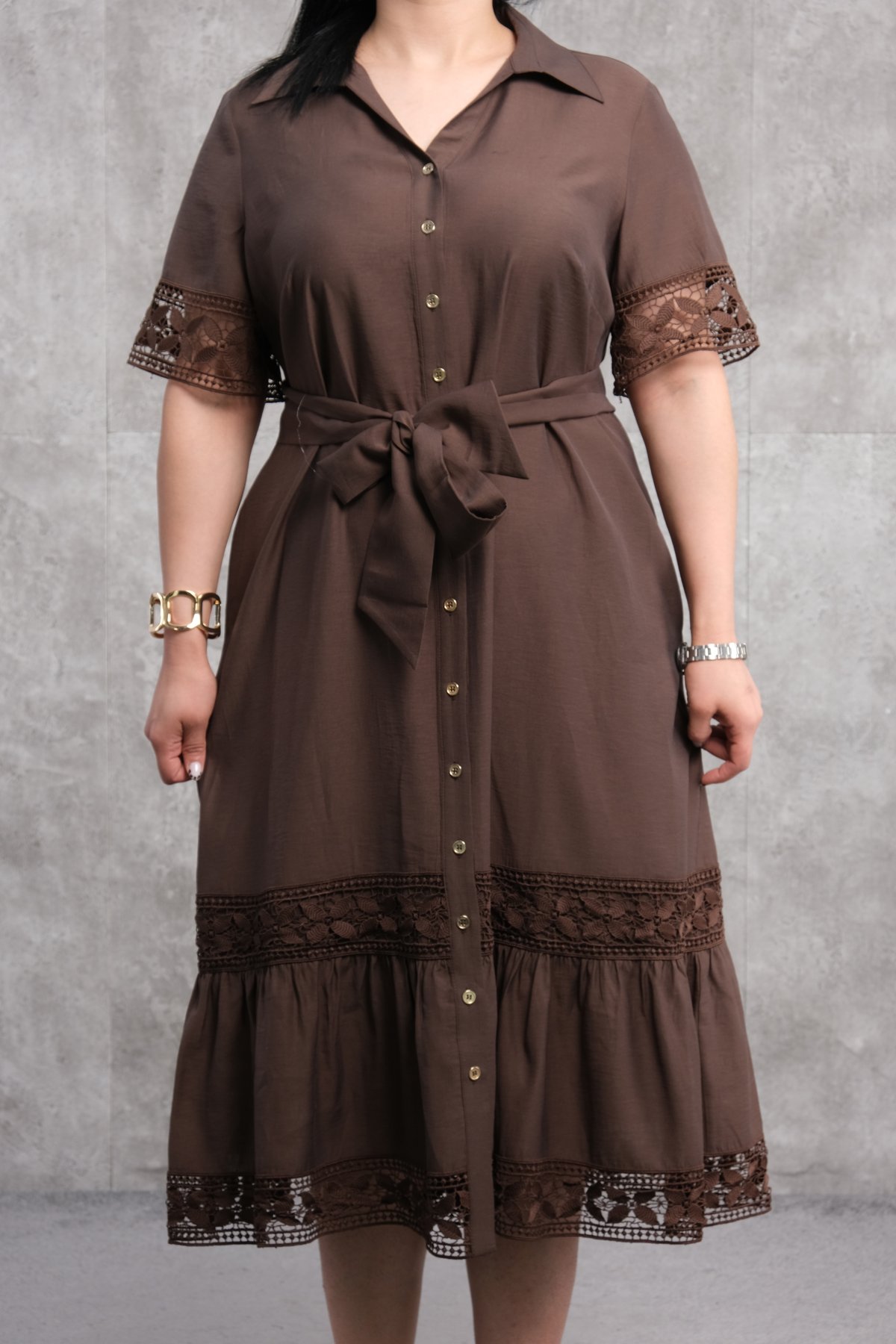 Супер баттал платье-Коричневый