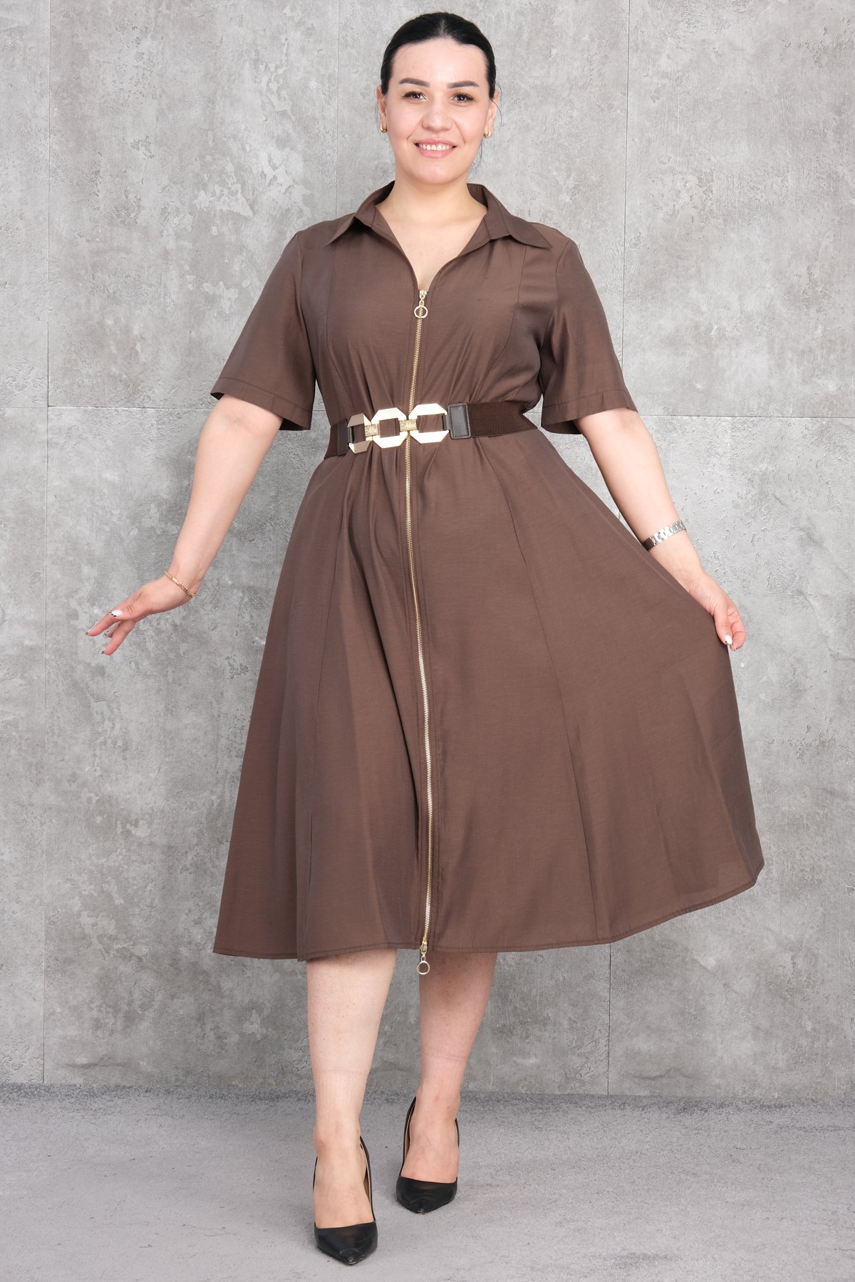 Plus Size Dress-Brown