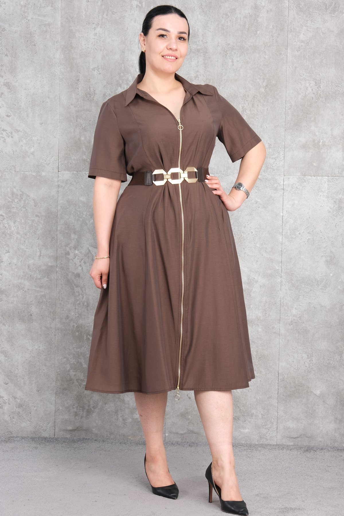 Plus Size Dress-Brown