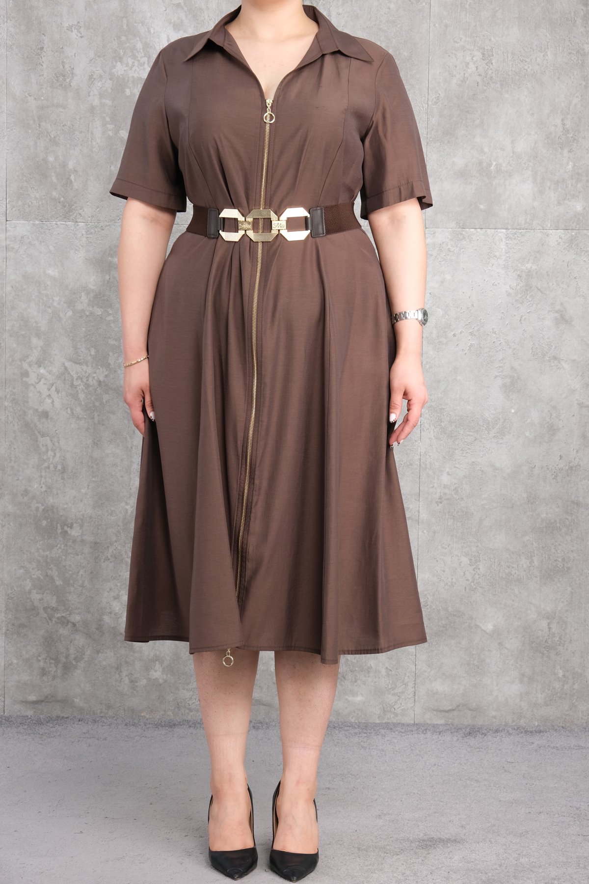 Plus Size Dress-Brown