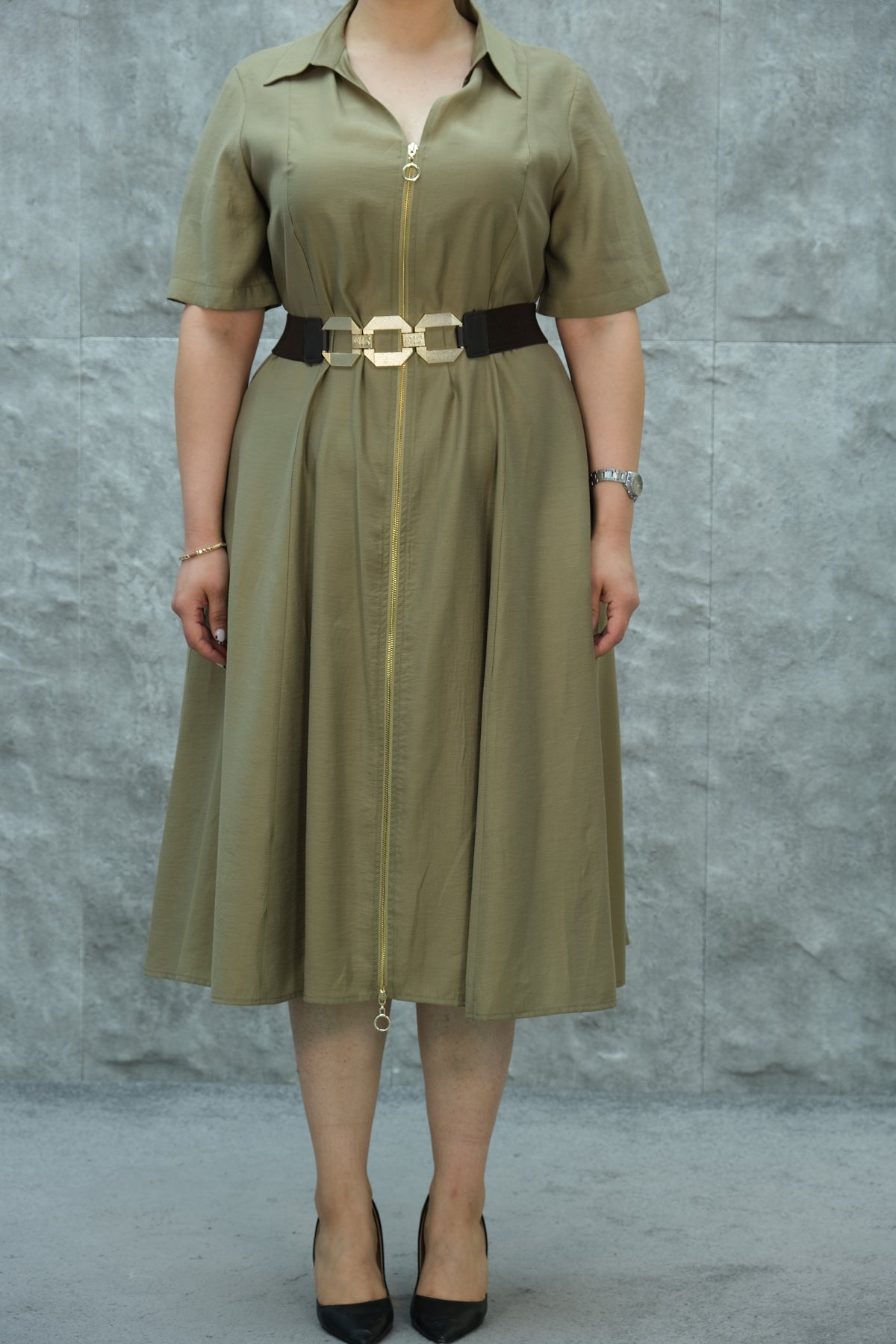 فستان مقاس كبير-الخاكي