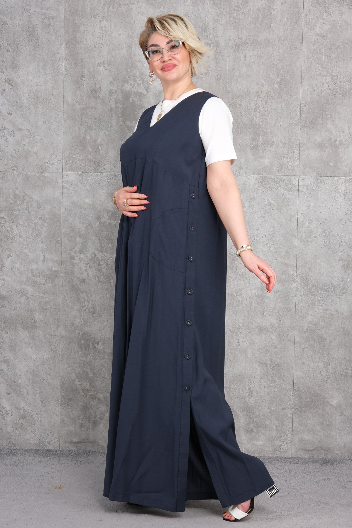 فستان مقاس كبير-الأزرق الغامق