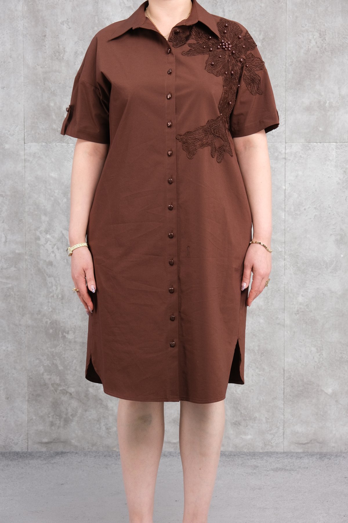 فستان مقاس كبير-البني