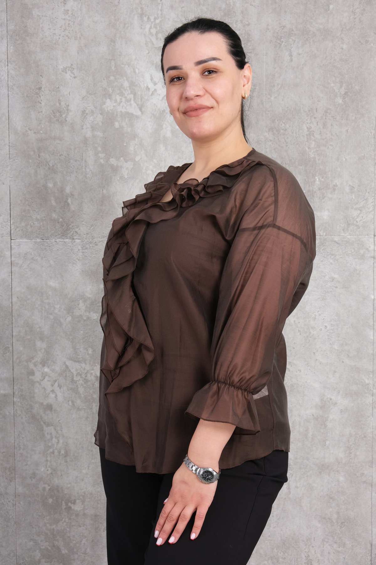 Plus Size Blouse-Brown