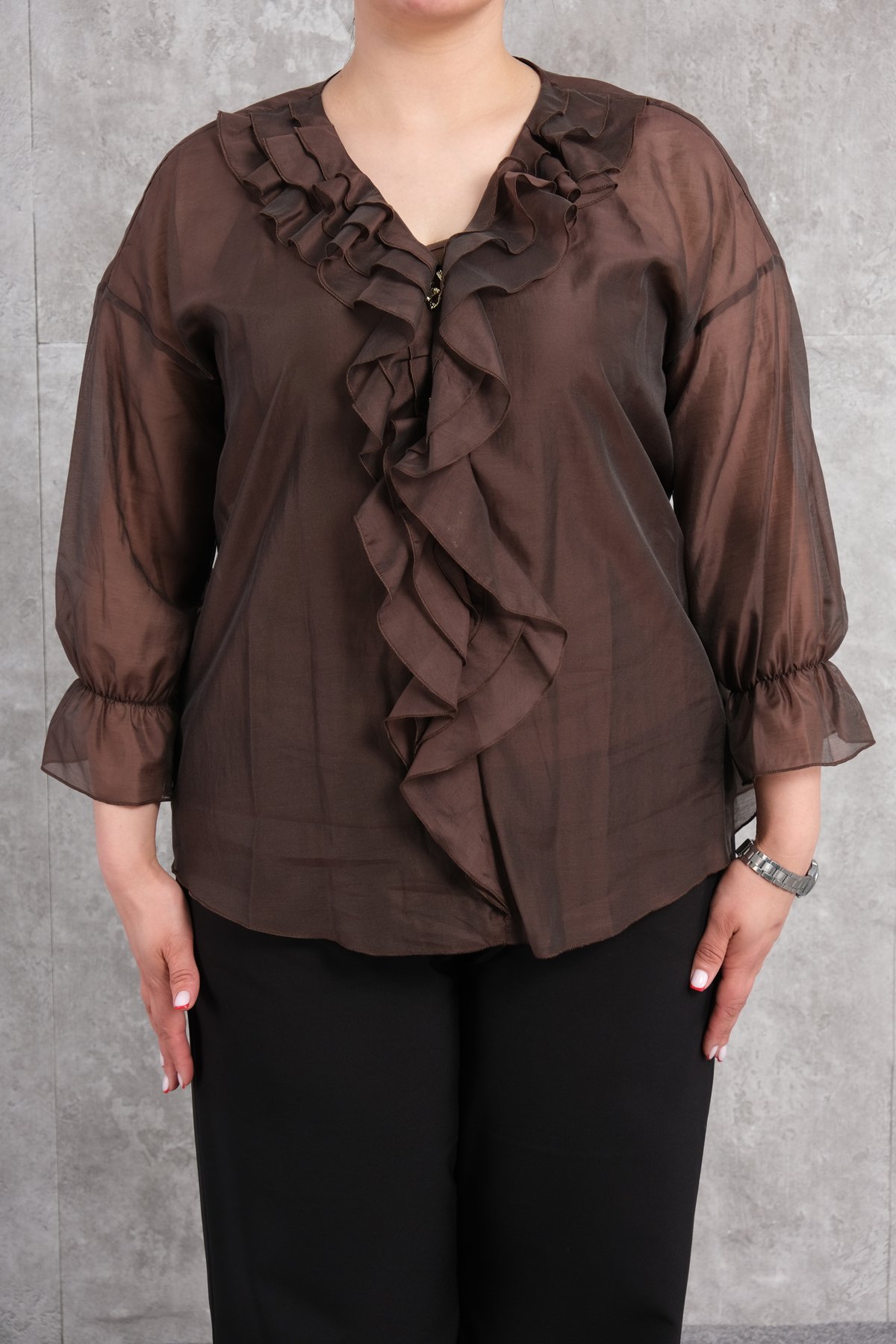 Plus Size Blouse-Brown