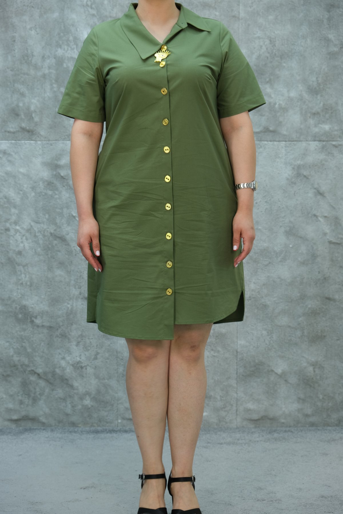 Büyük Beden Elbise-Haki