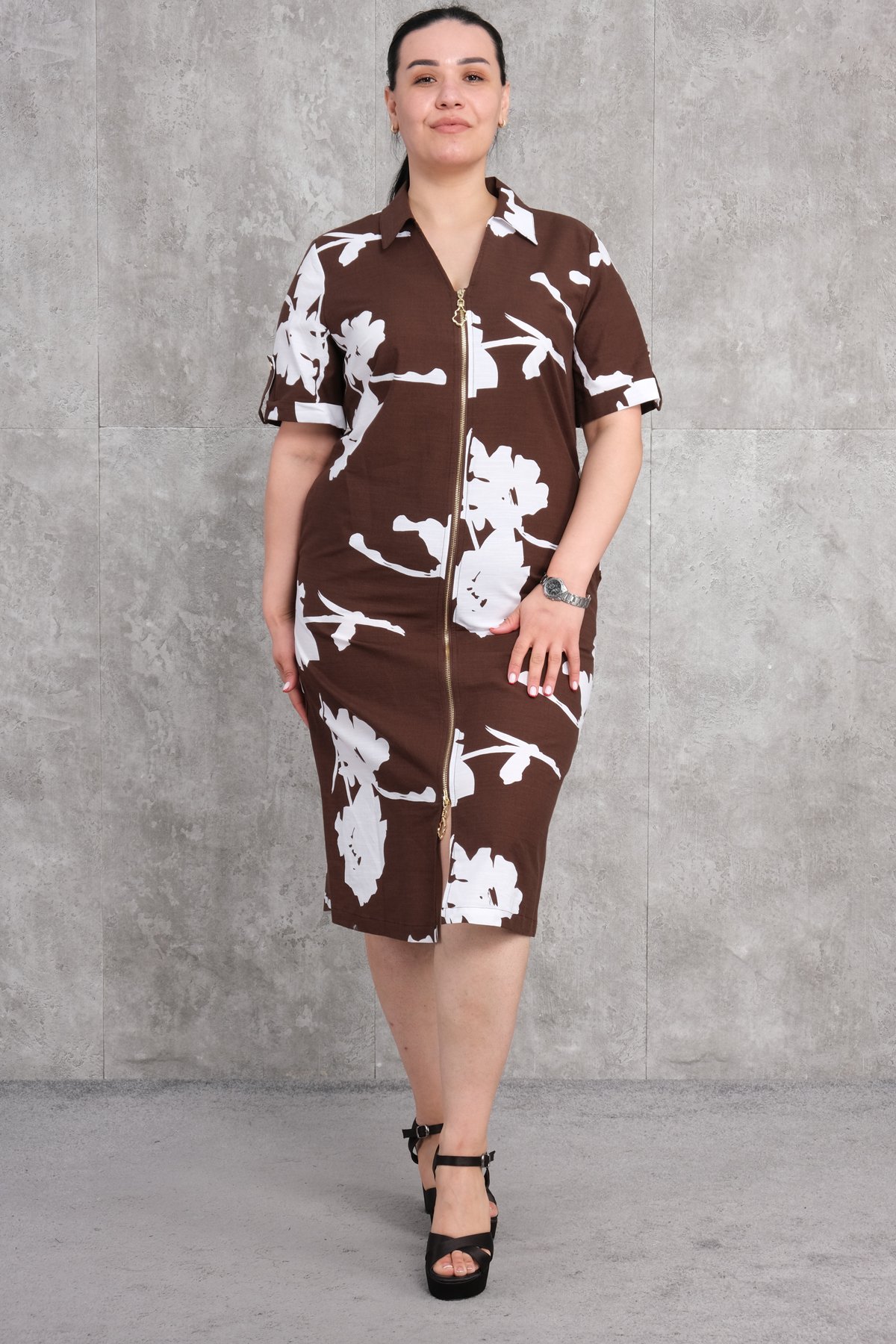 Plus Size Dress-Brown
