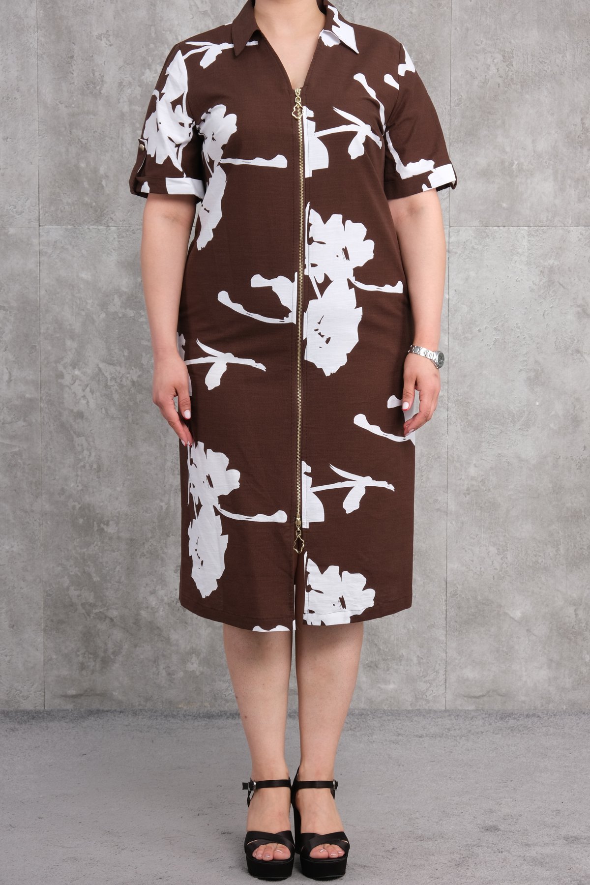 Plus Size Dress-Brown