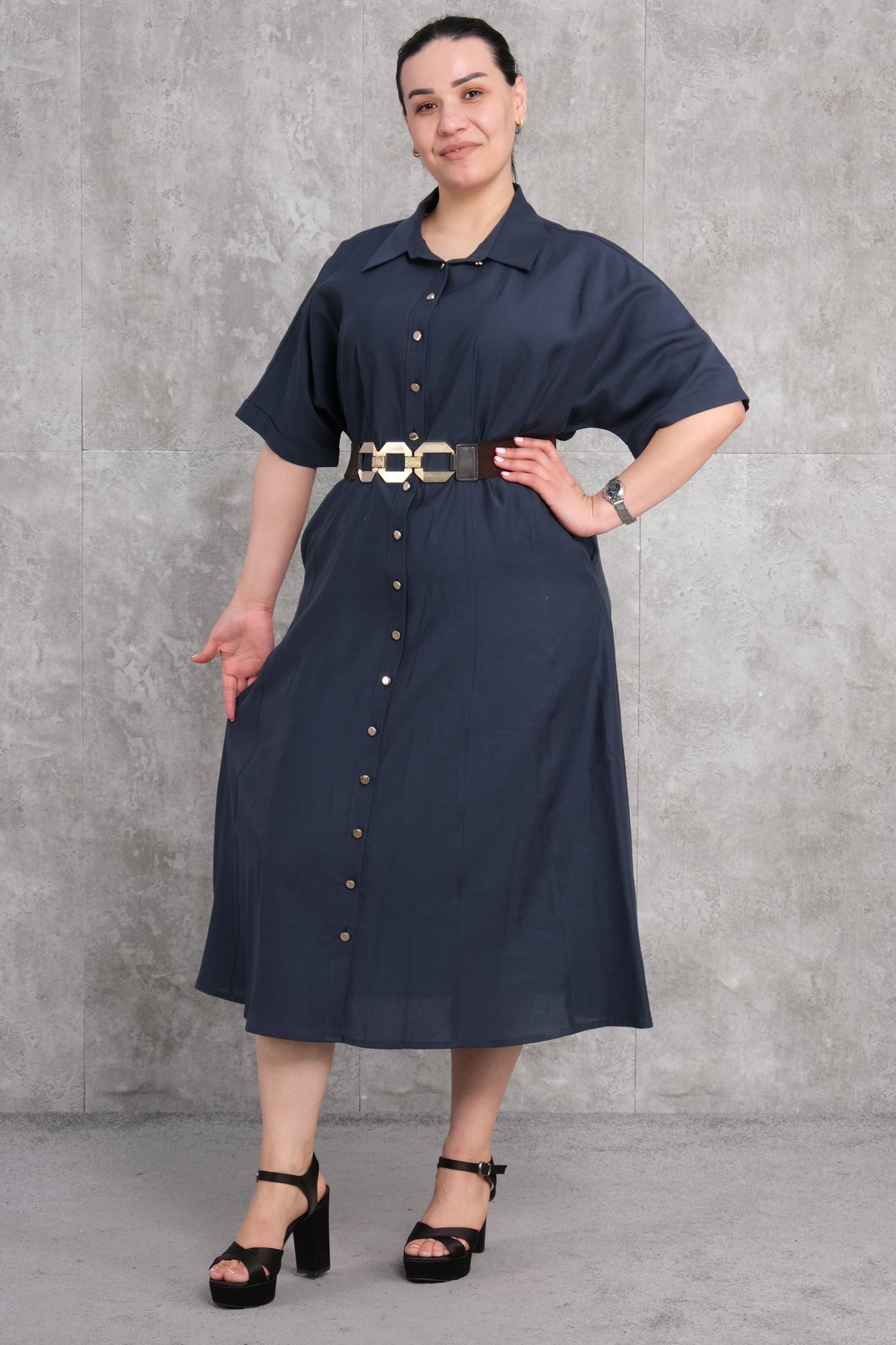 Büyük Beden Elbise-İndigo