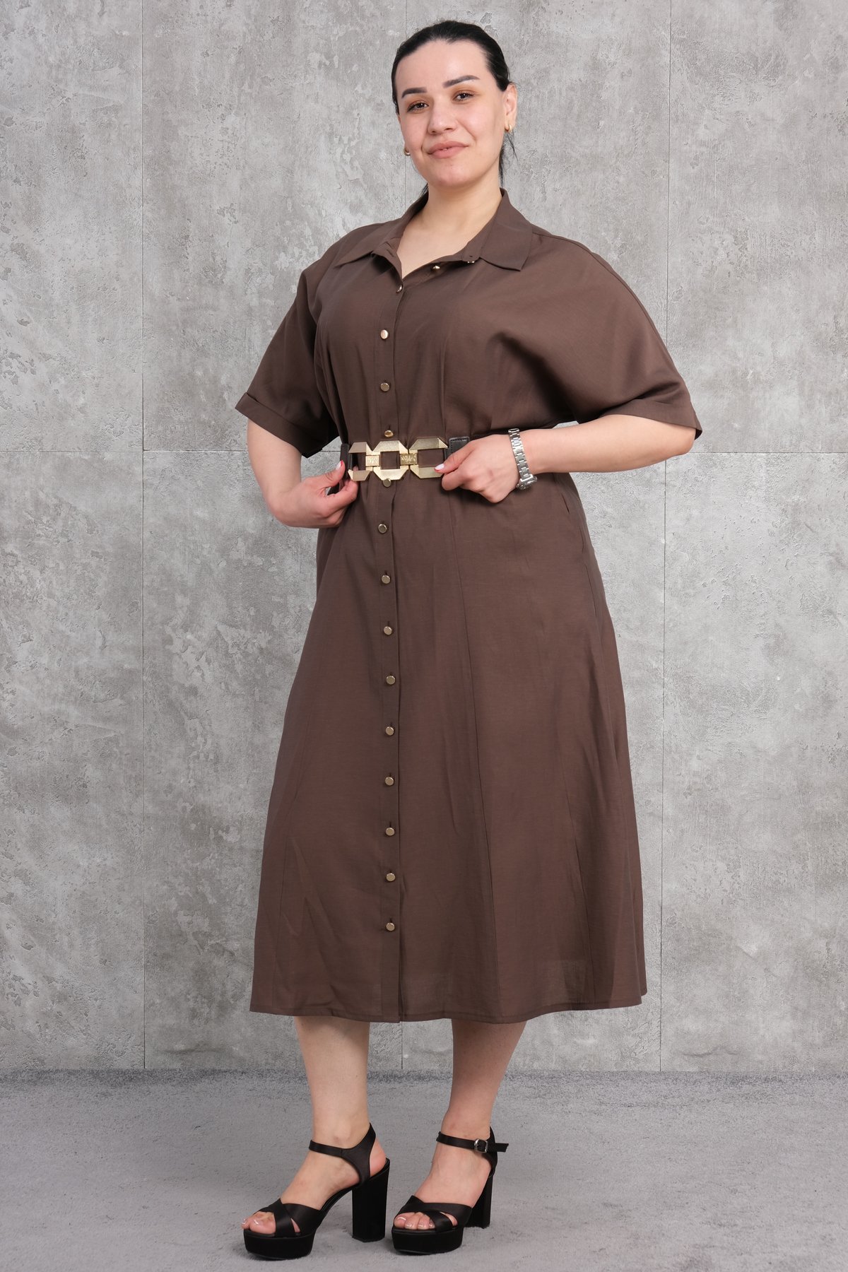 Платье больших размеров-Коричневый